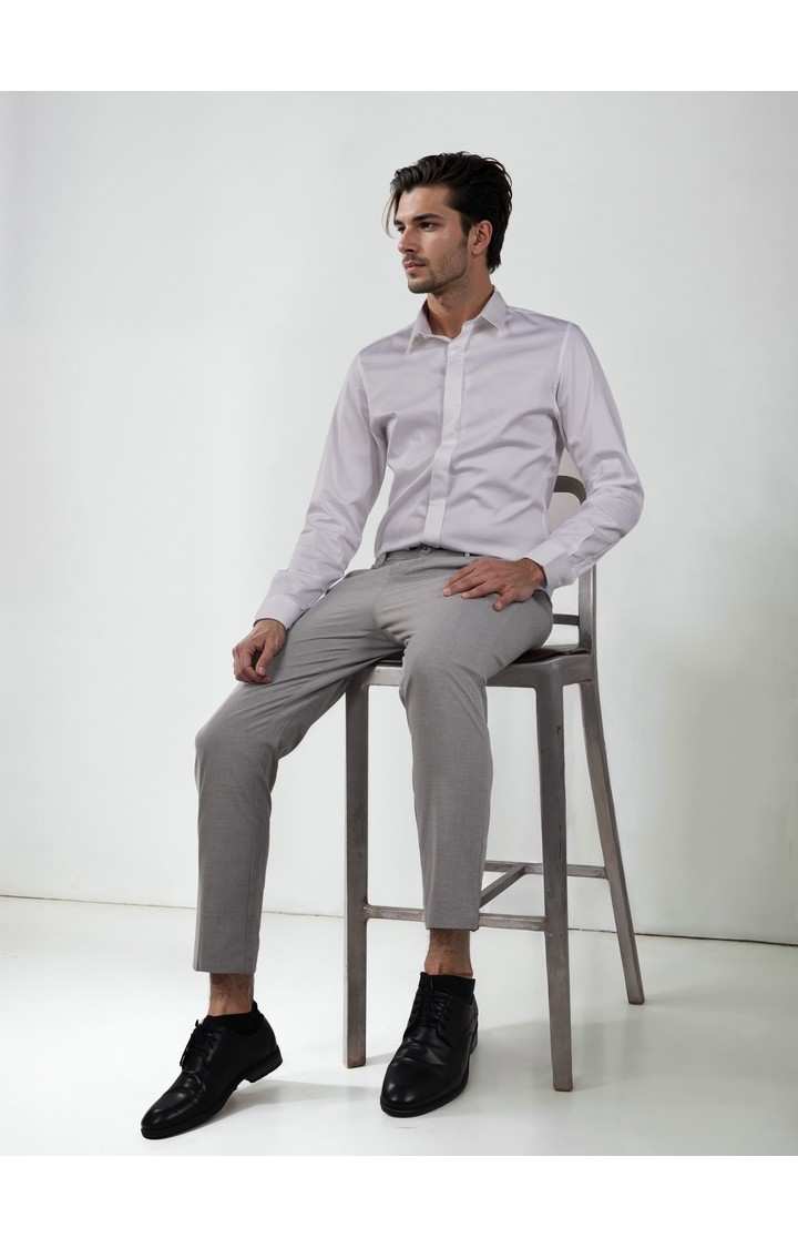 Celio Men Grey Solid Regular Fit Polyester Formal Trousers