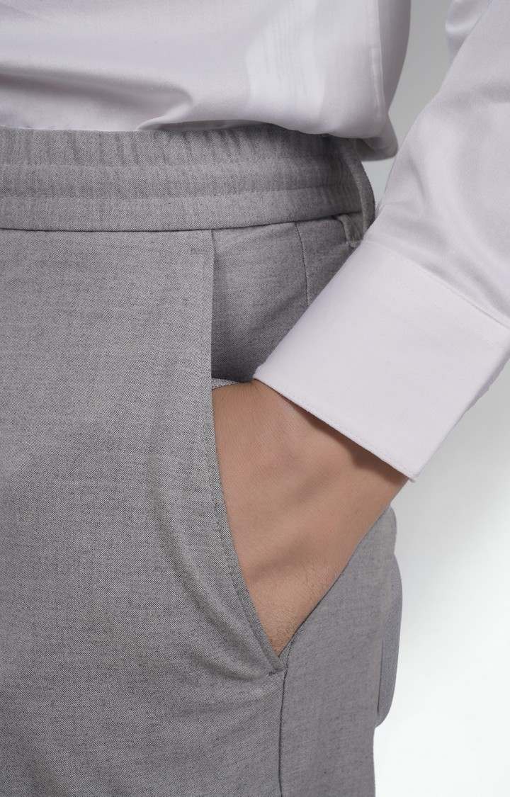 Celio Men Grey Solid Regular Fit Polyester Formal Trousers