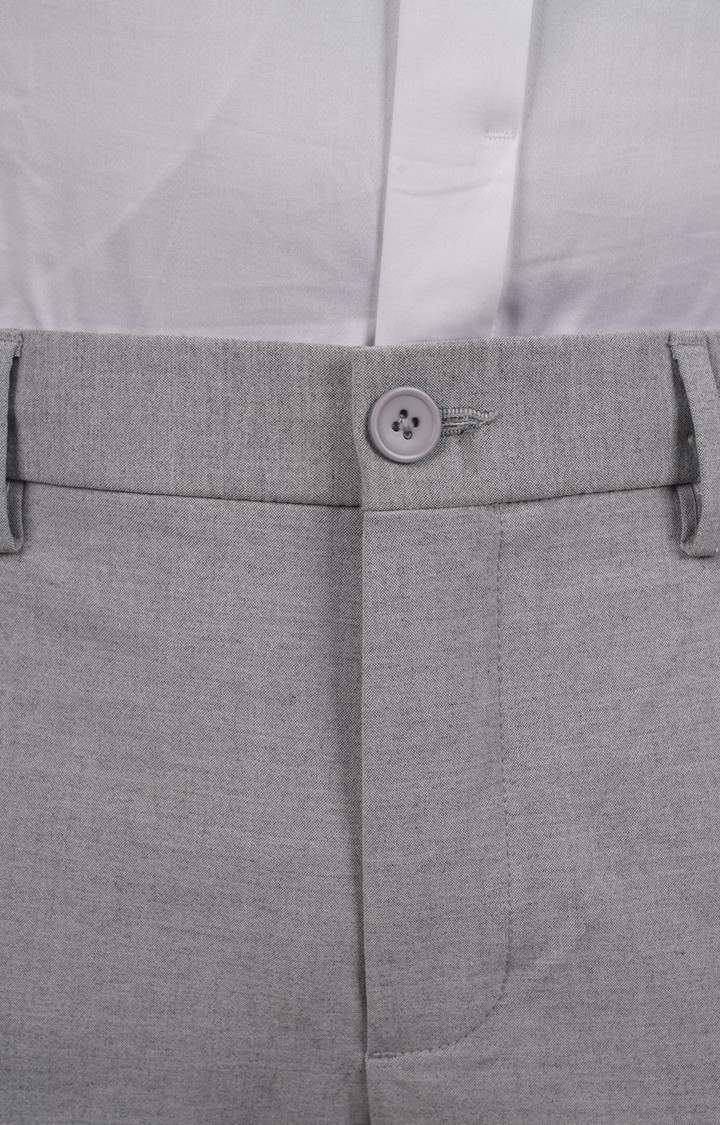 Celio Men Grey Solid Regular Fit Polyester Formal Trousers