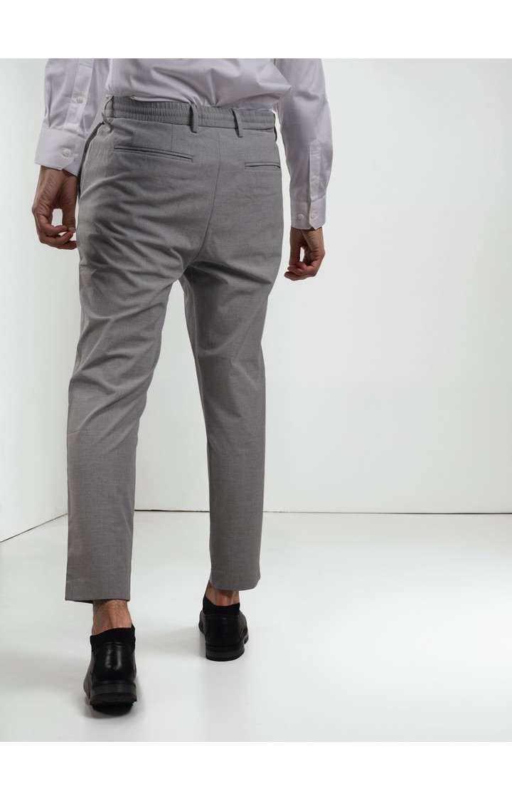 Celio Men Grey Solid Regular Fit Polyester Formal Trousers
