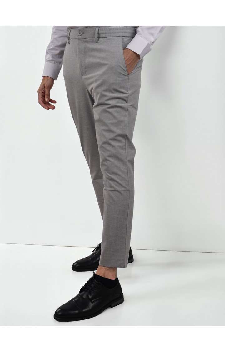 Celio Men Grey Solid Regular Fit Polyester Formal Trousers