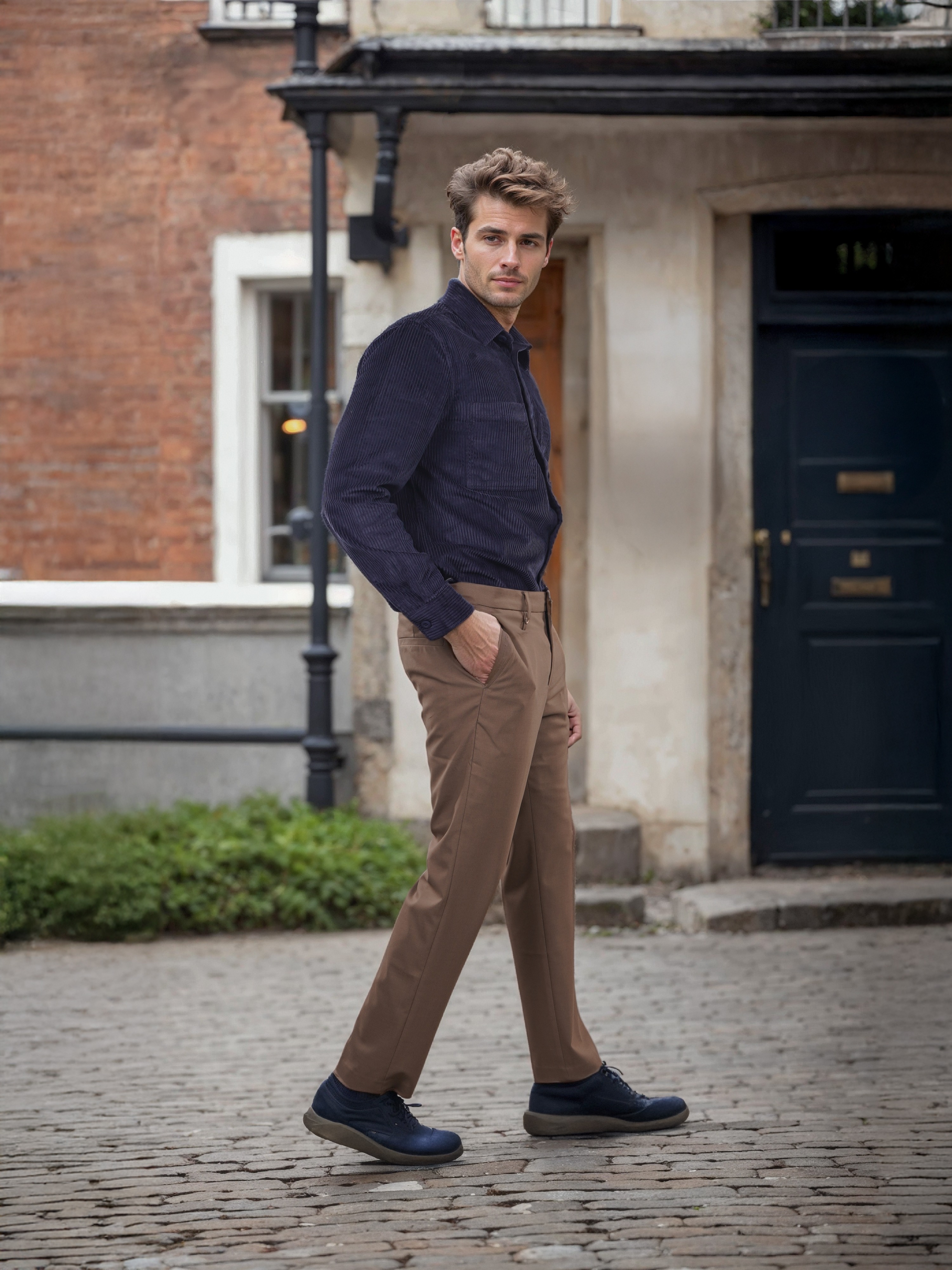 Celio Men Brown Solid Slim Fit Polyester Formal Trousers