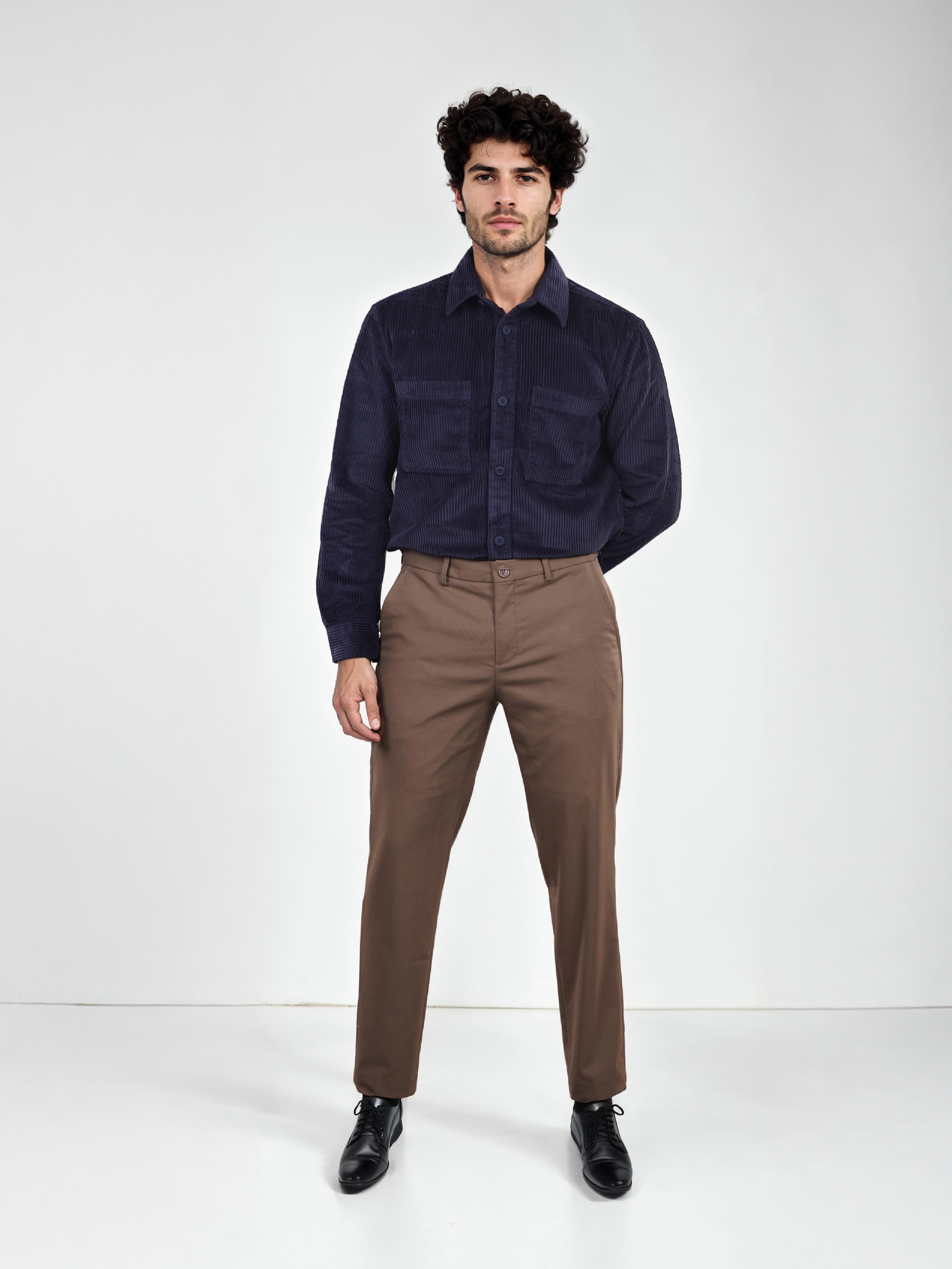 Celio Men Brown Solid Slim Fit Polyester Formal Trousers