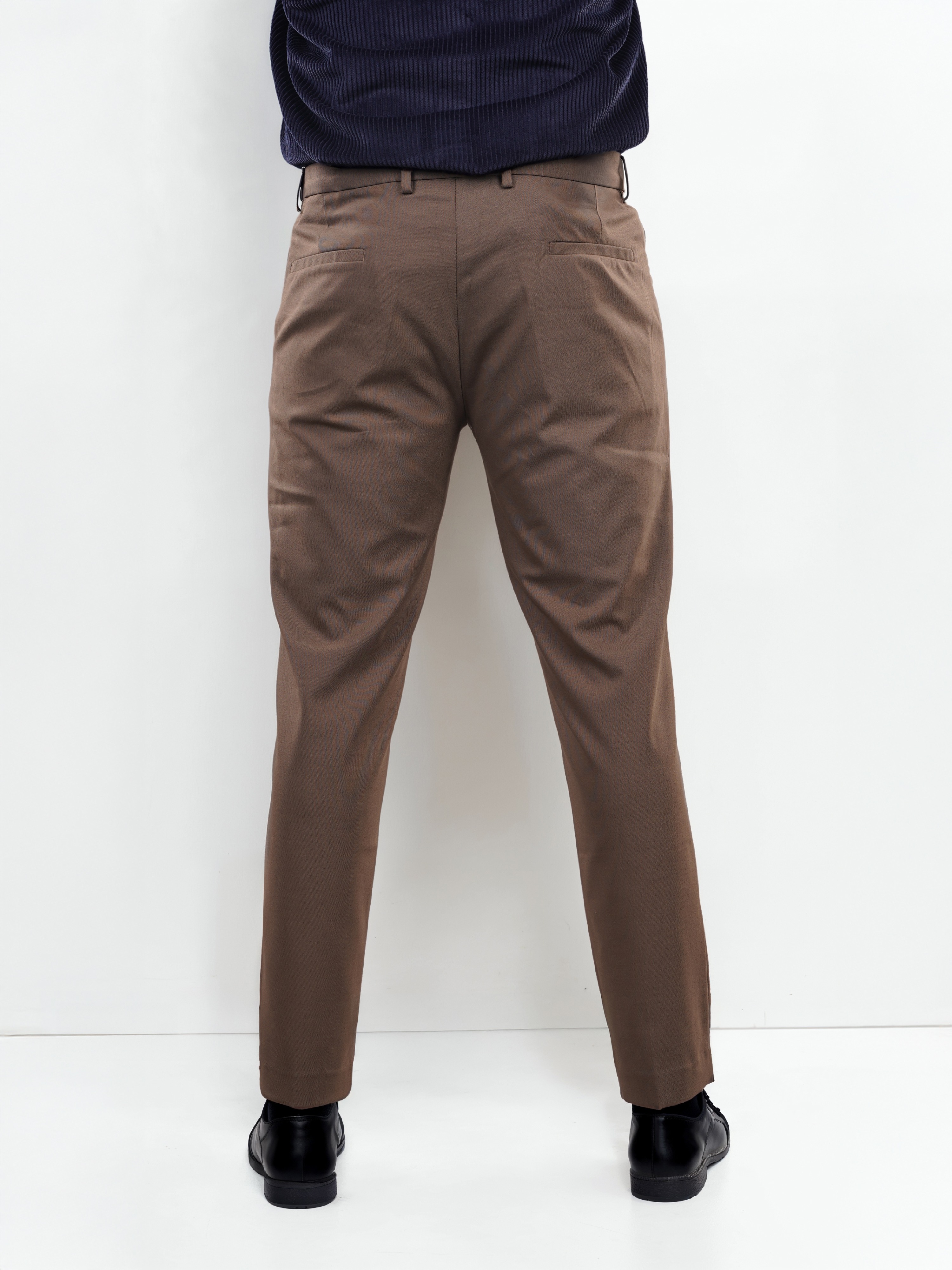 Celio Men Brown Solid Slim Fit Polyester Formal Trousers