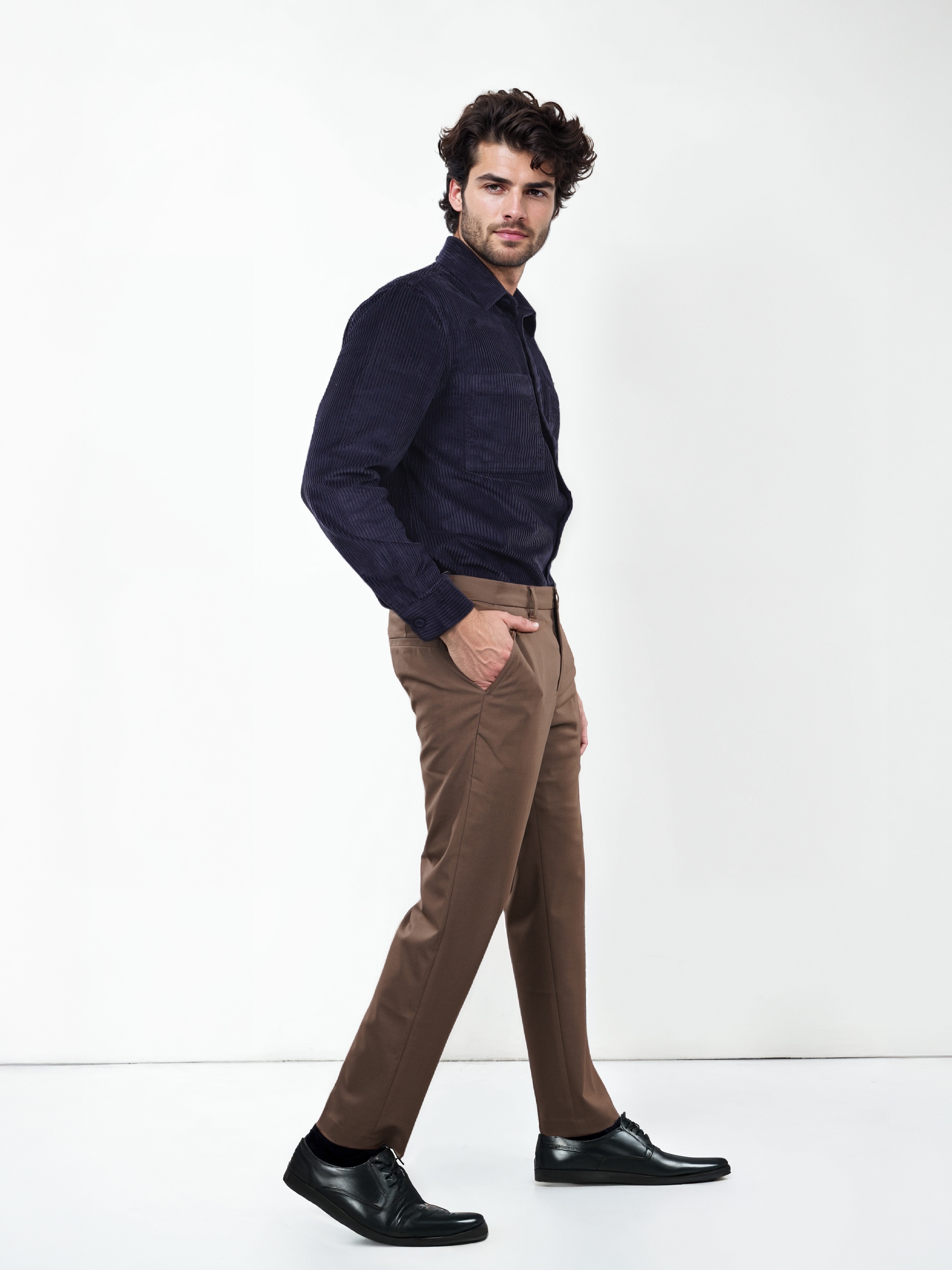 Celio Men Brown Solid Slim Fit Polyester Formal Trousers