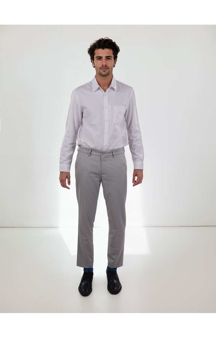 Celio Men Grey Solid Slim Fit Polyester Formal Trousers