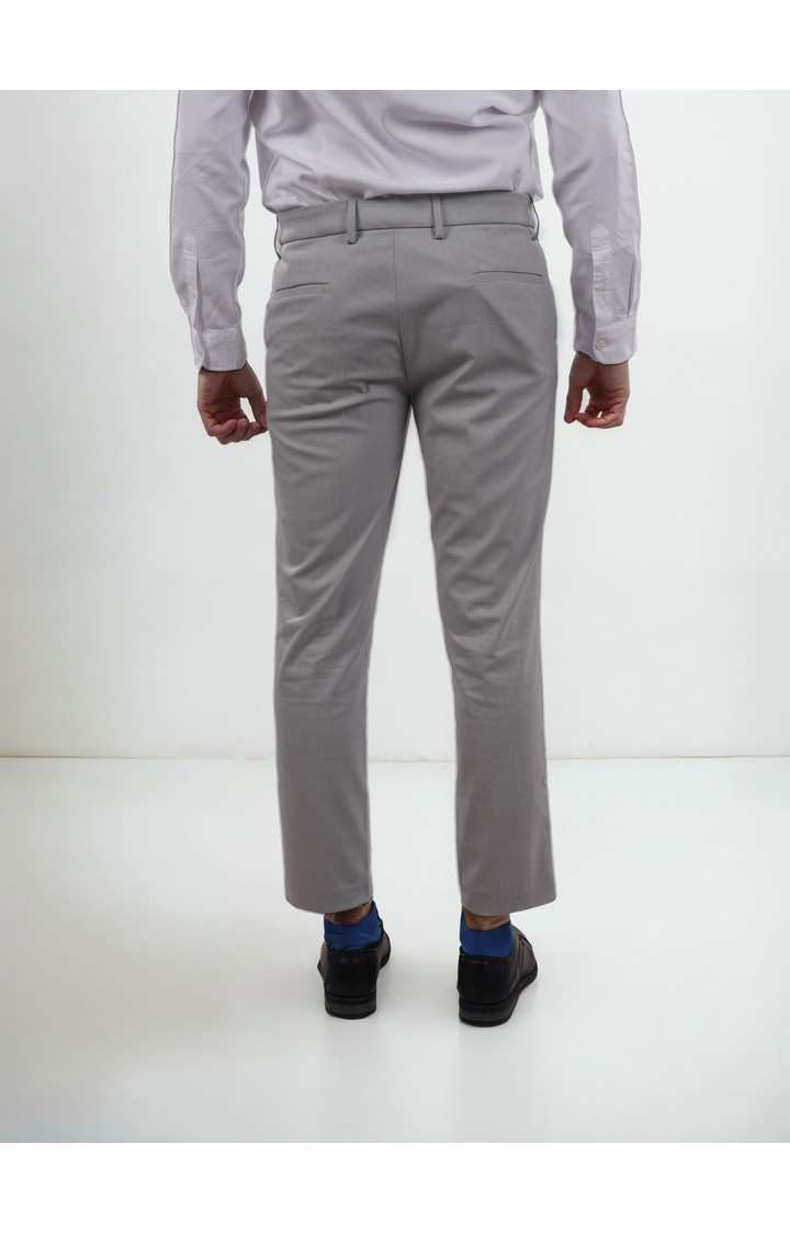 Celio Men Grey Solid Slim Fit Polyester Formal Trousers