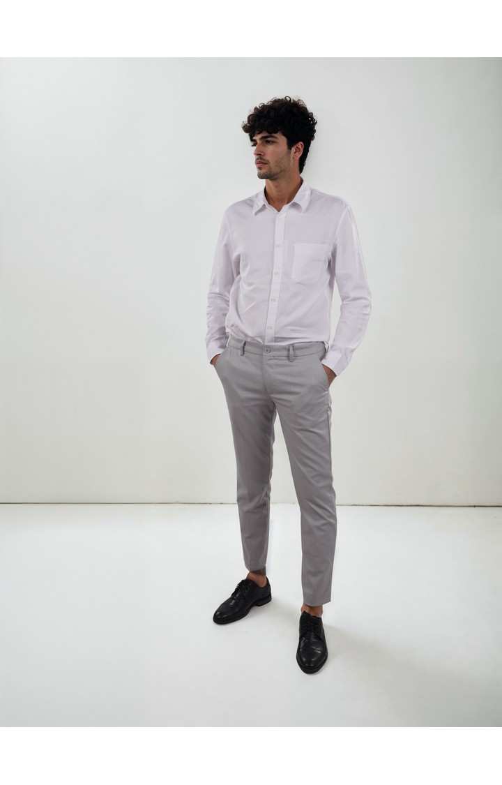 Celio Men Grey Solid Slim Fit Polyester Formal Trousers
