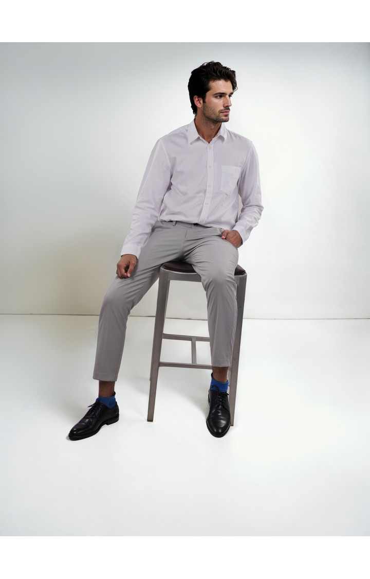 Celio Men Grey Solid Slim Fit Polyester Formal Trousers