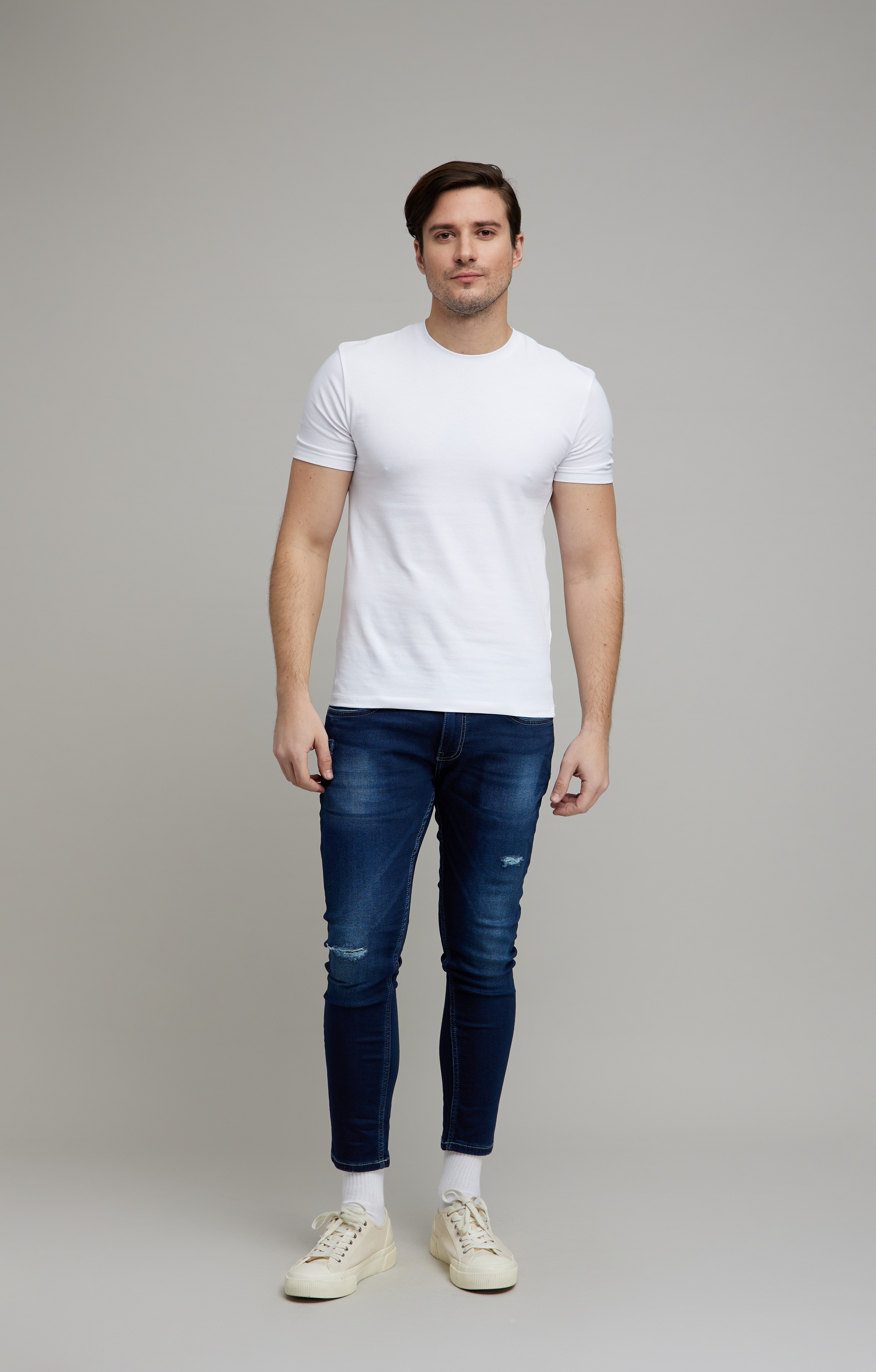 Men's Blue Polycotton Ripped Ripped Jeans