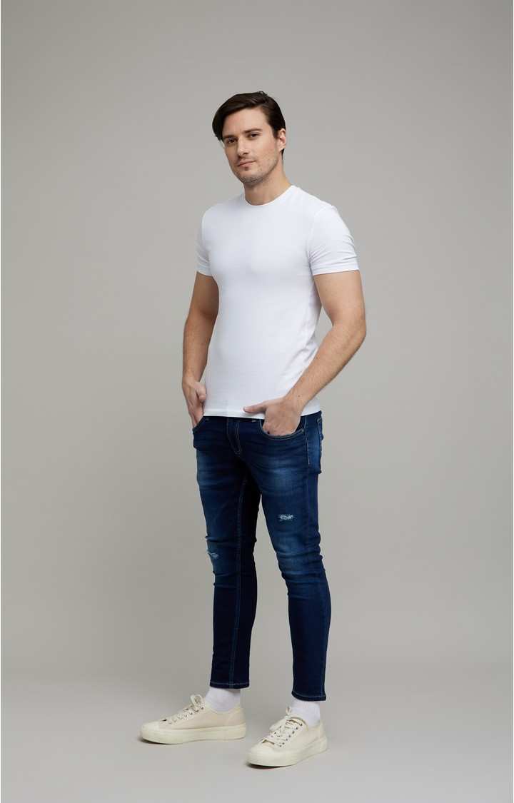 Men's Blue Polycotton Ripped Ripped Jeans