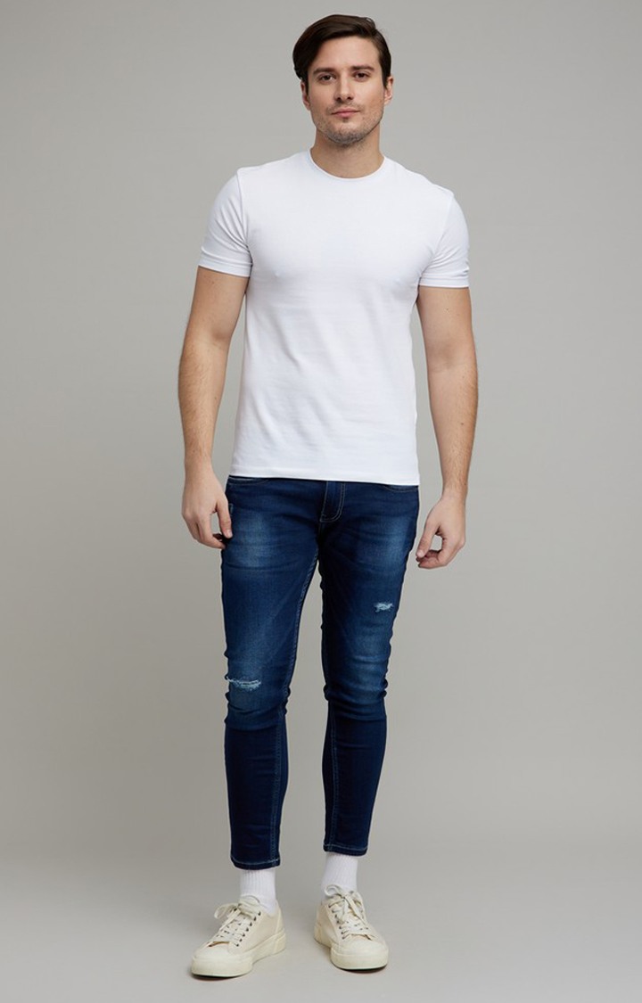 Men's Blue Polycotton Ripped Ripped Jeans