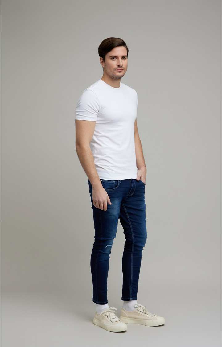Men's Blue Polycotton Ripped Ripped Jeans