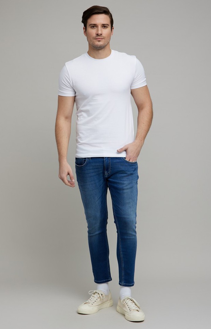 Men's Blue Polycotton Solid Slim Jeans