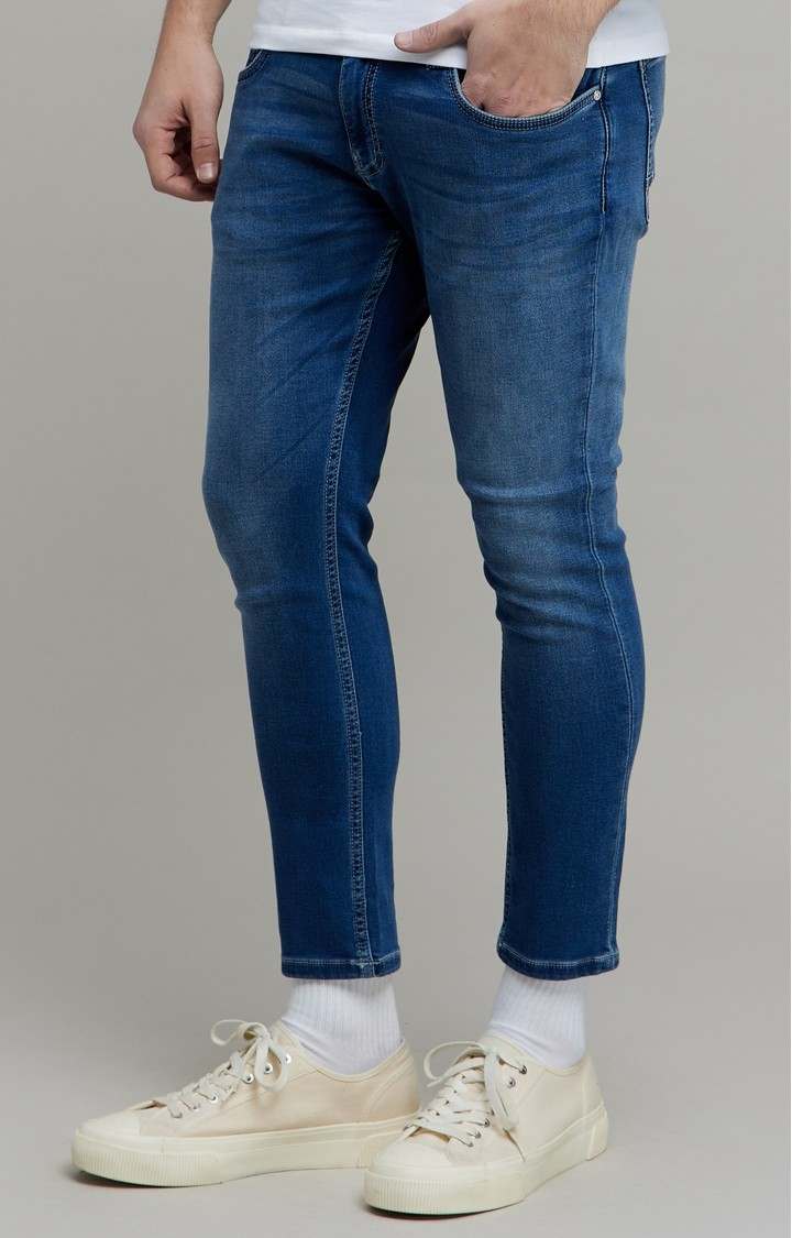 Men's Blue Polycotton Solid Slim Jeans