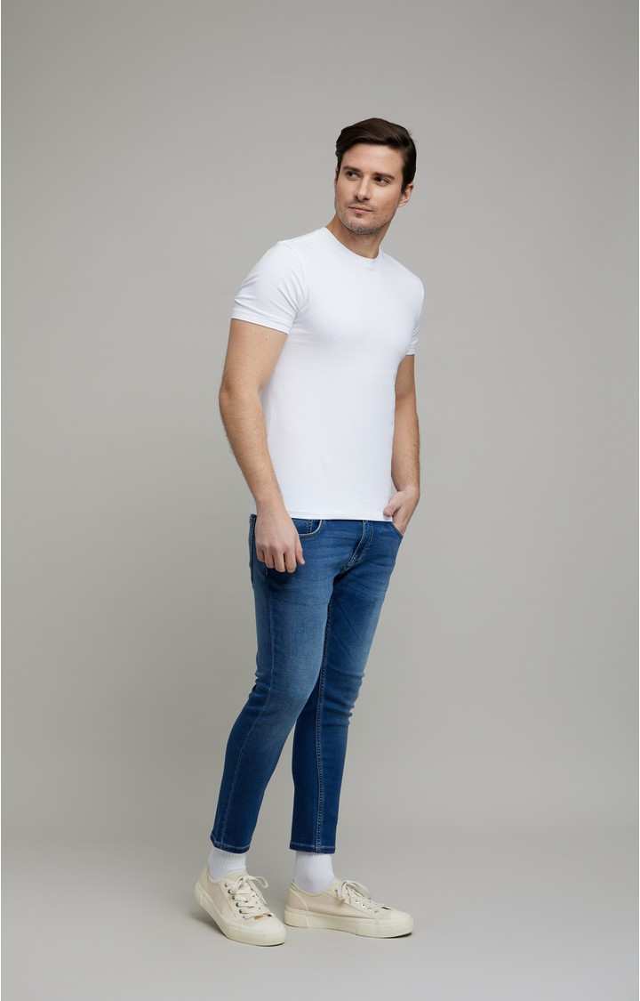 Men's Blue Polycotton Solid Slim Jeans