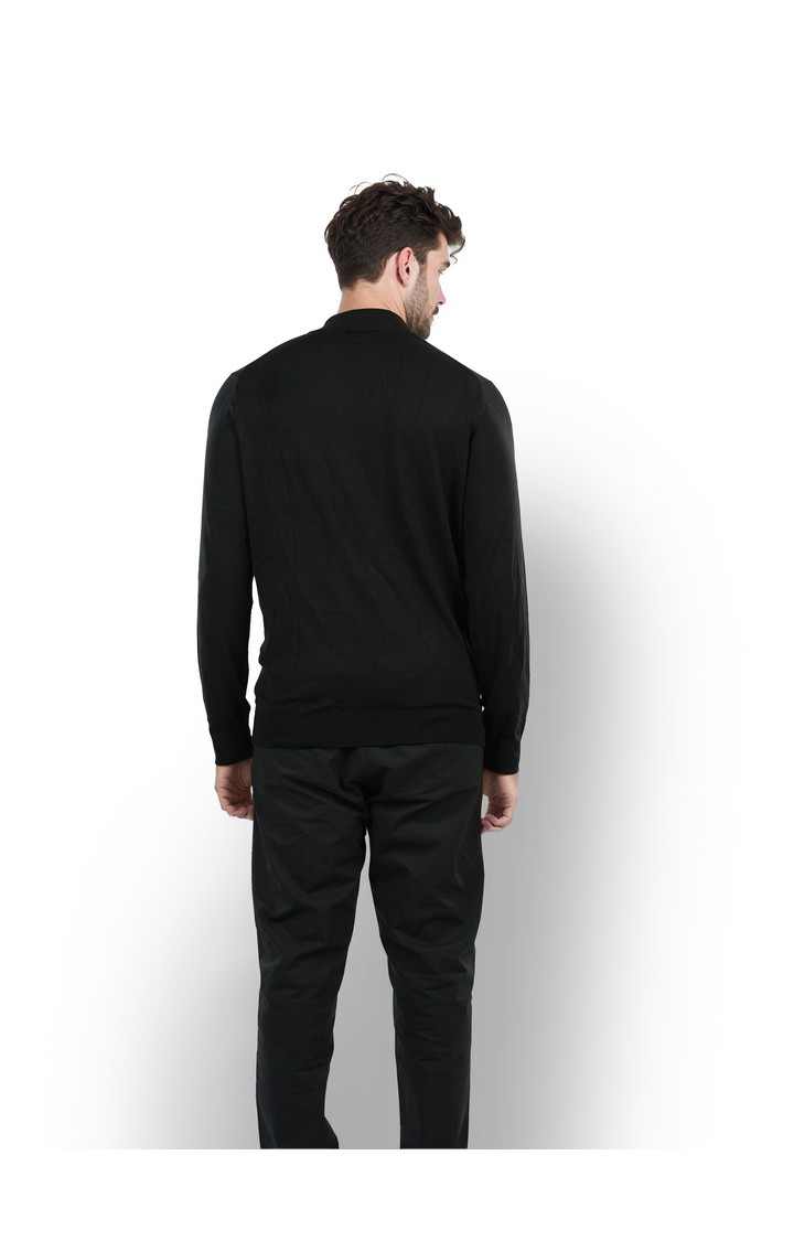 Celio Men Black Solid Regular Fit Viscose Rayon Sweater