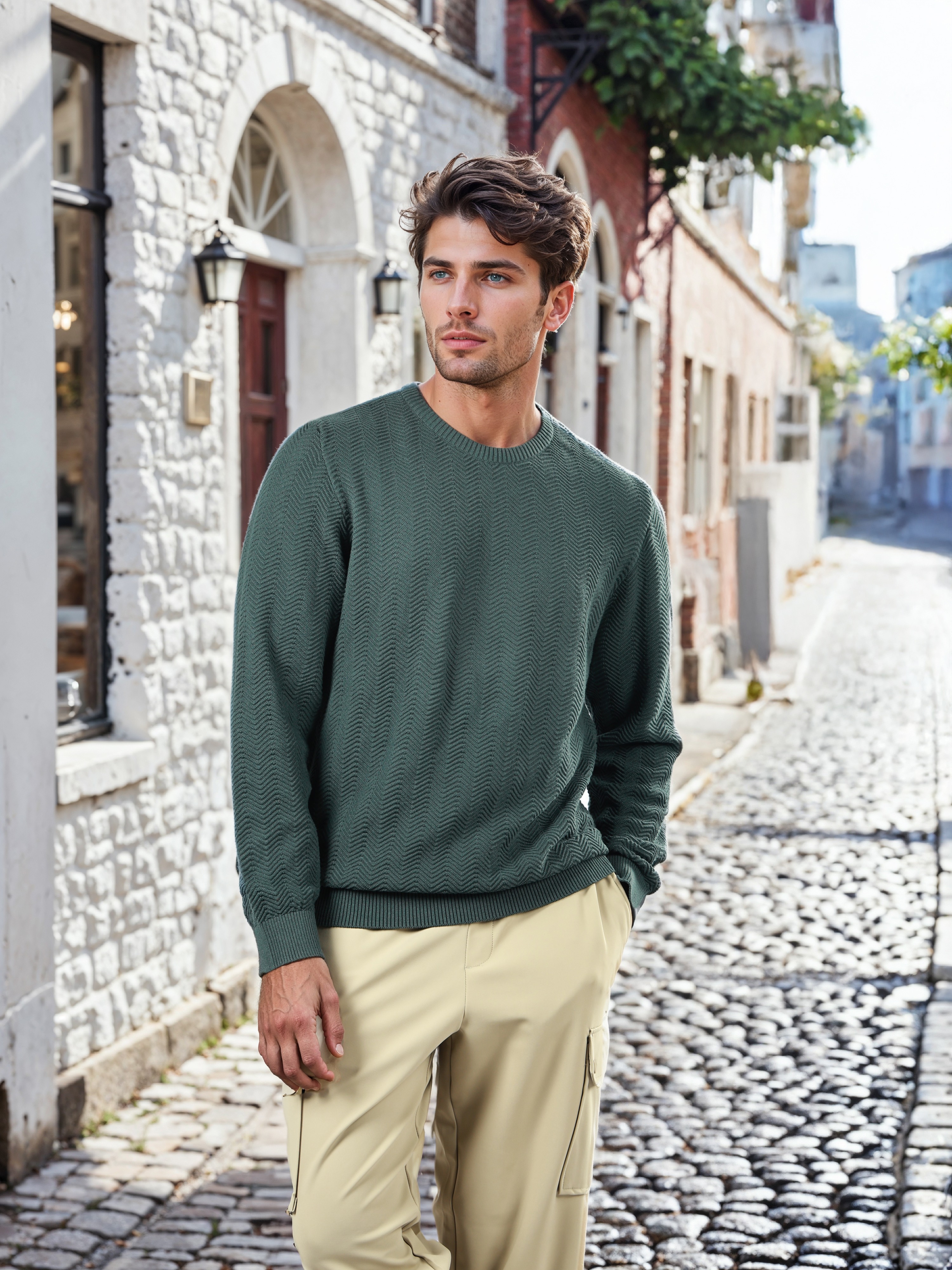 Celio Men Green Solid Regular Fit Cotton Fashion Sweater