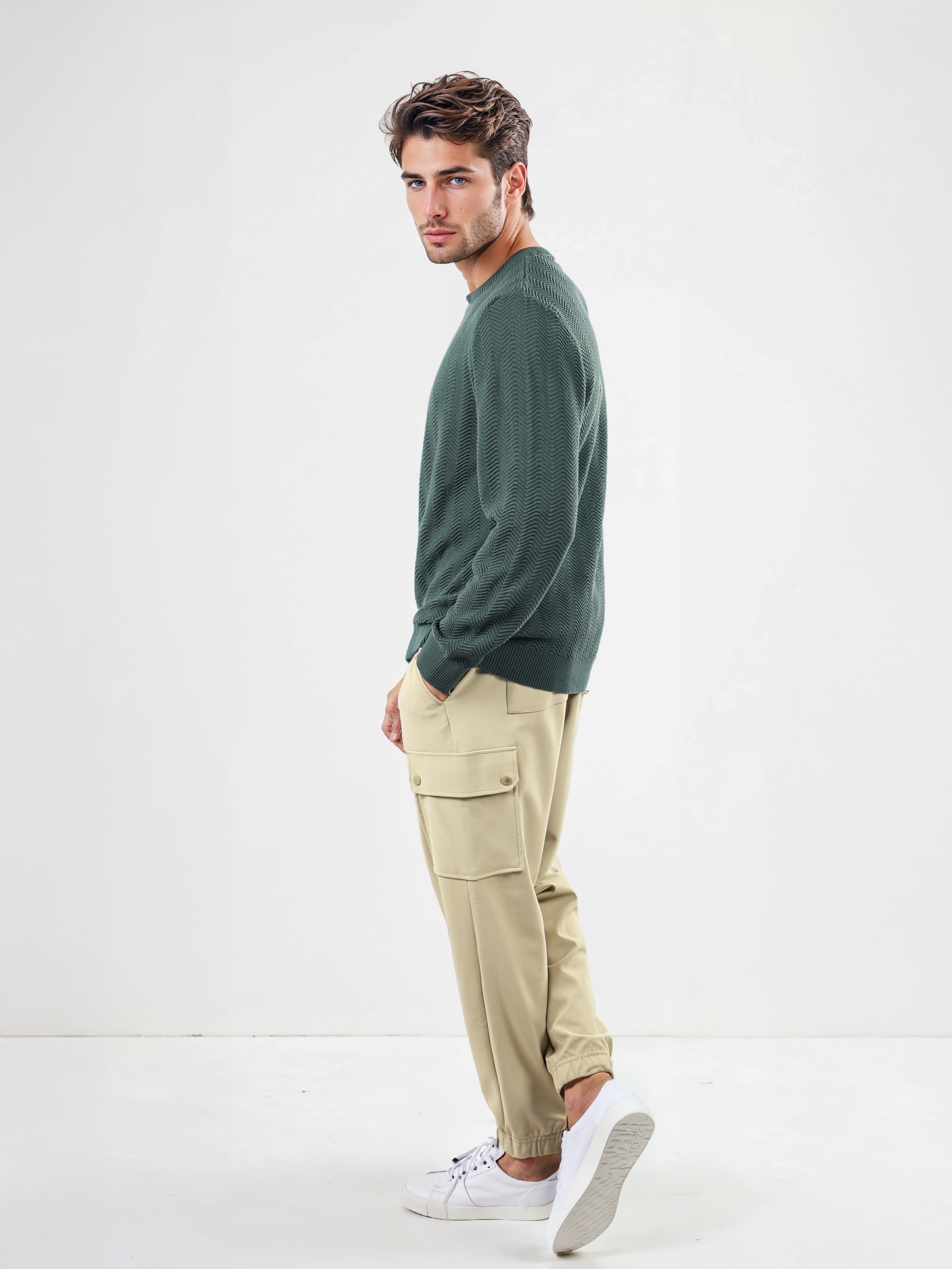 Celio Men Green Solid Regular Fit Cotton Fashion Sweater