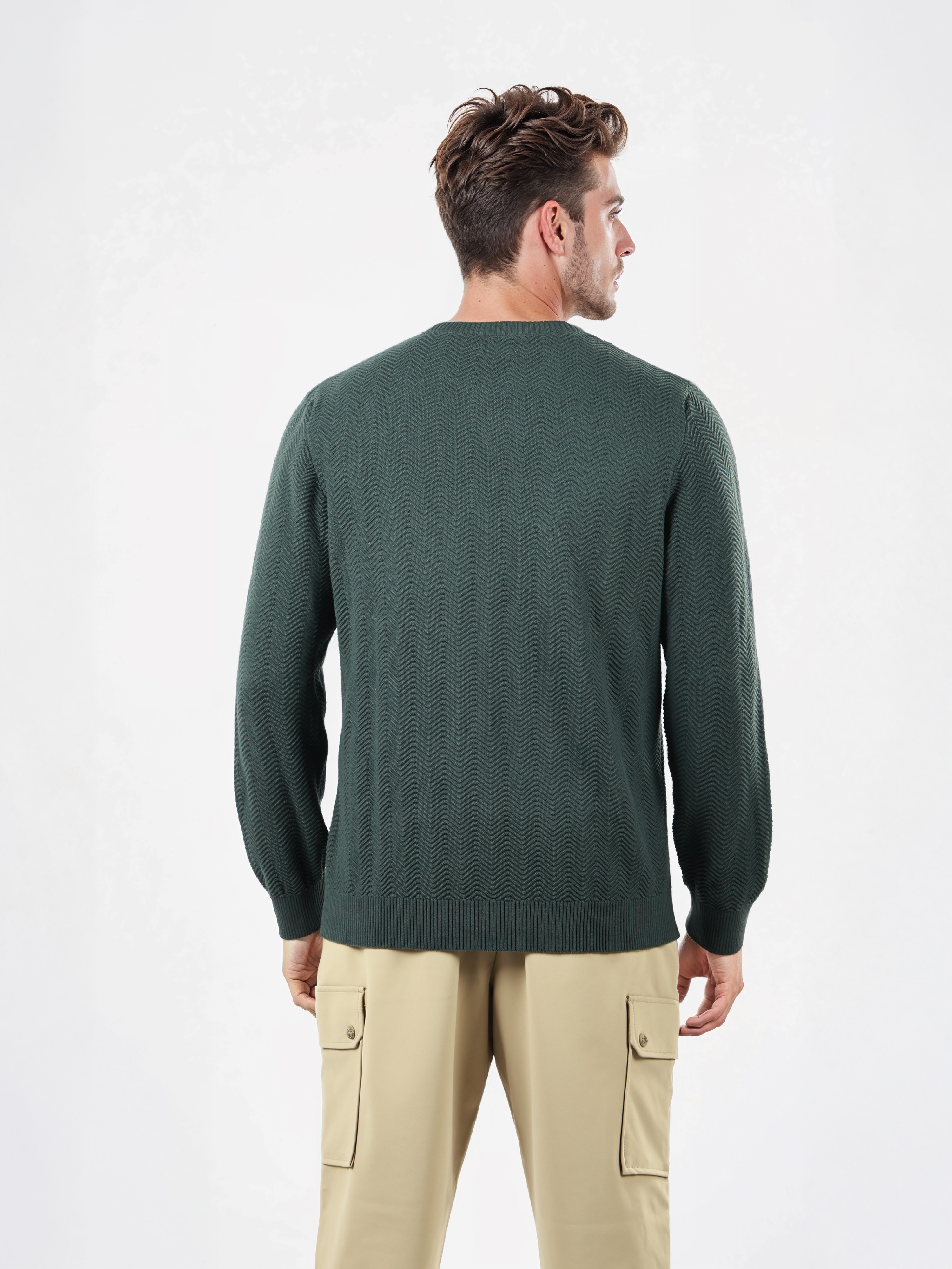 Celio Men Green Solid Regular Fit Cotton Fashion Sweater