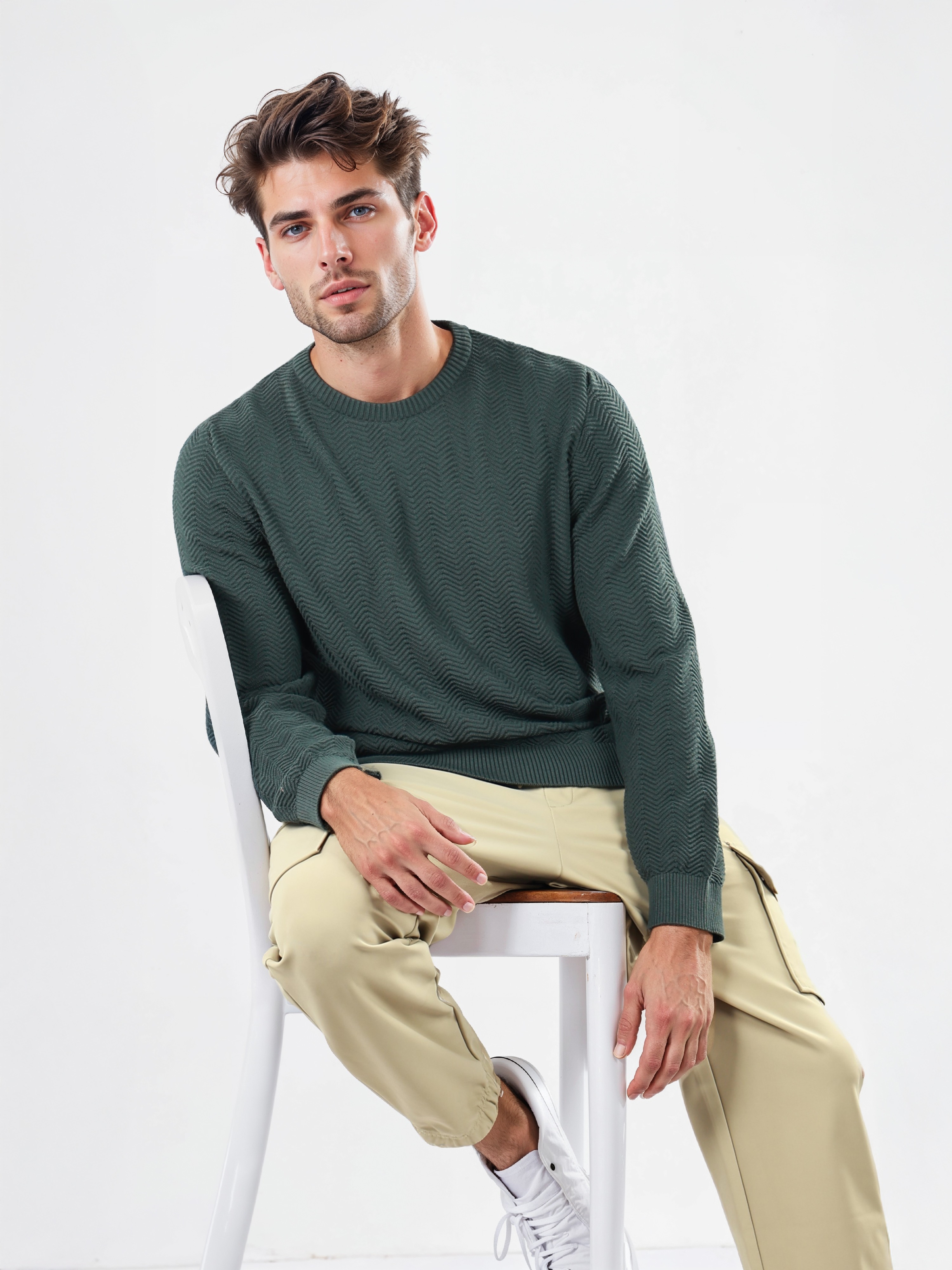 Celio Men Green Solid Regular Fit Cotton Fashion Sweater