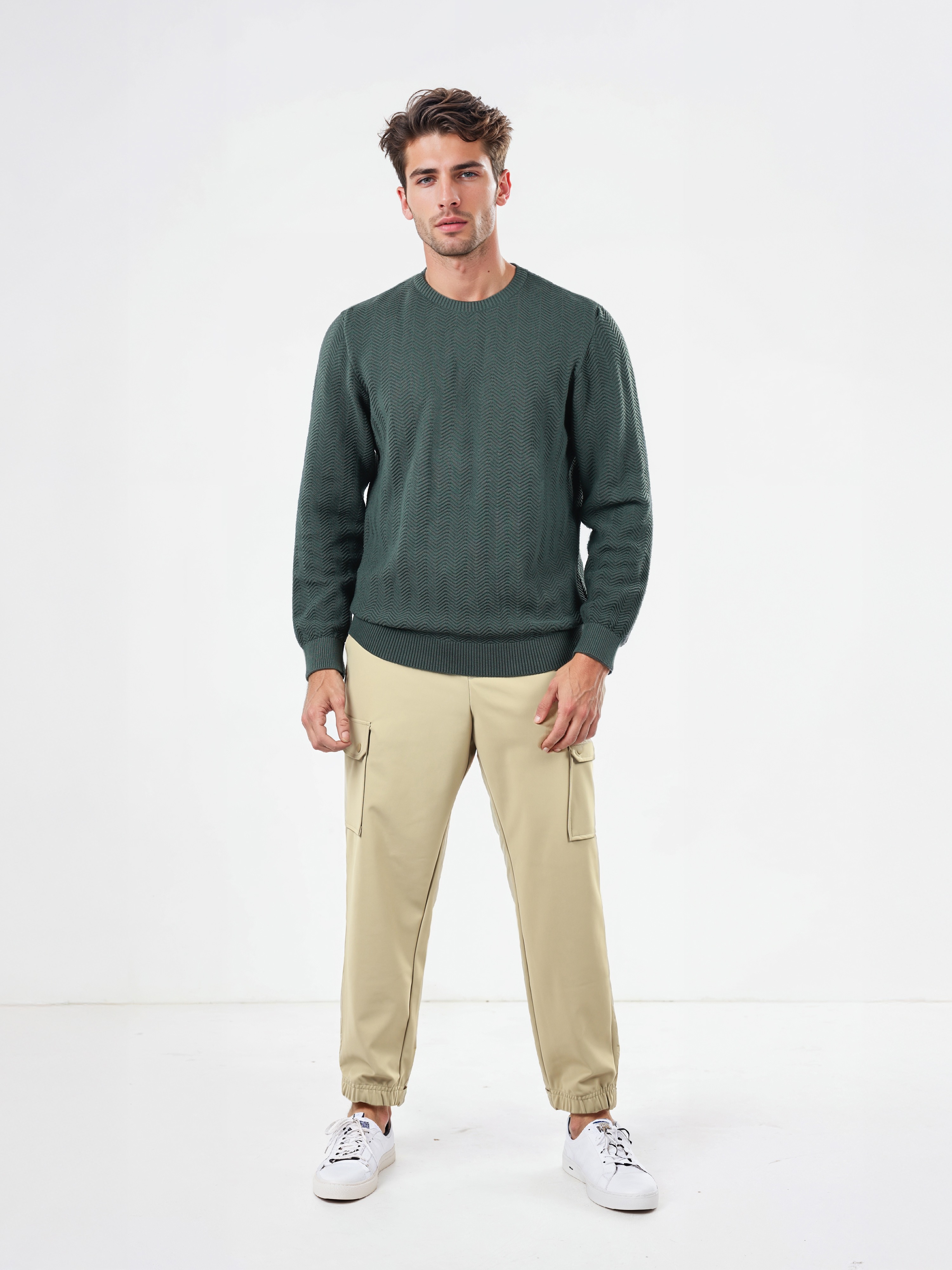 Celio Men Green Solid Regular Fit Cotton Fashion Sweater