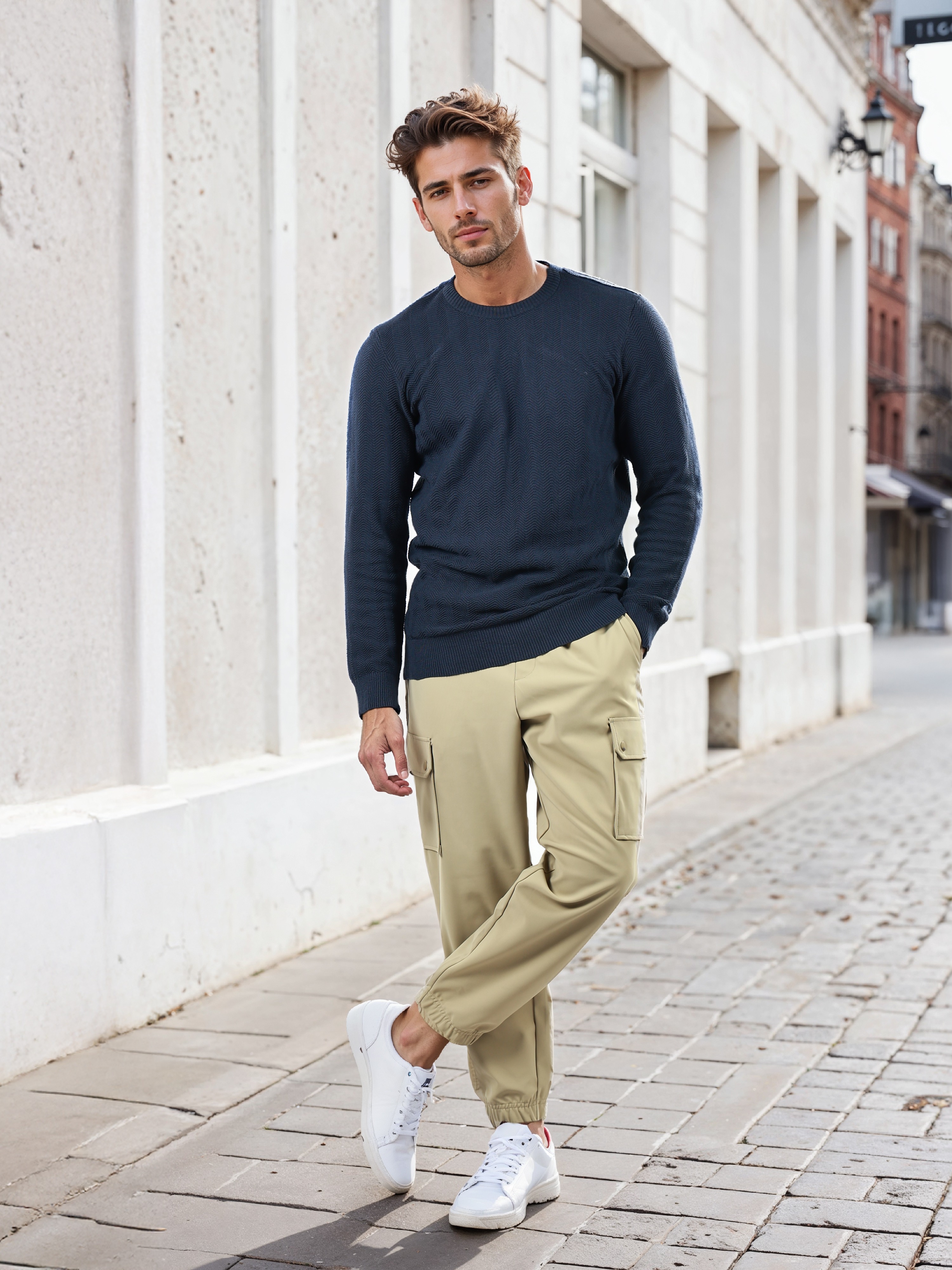 Celio Men Navy Blue Solid Regular Fit Cotton Fashion Sweater