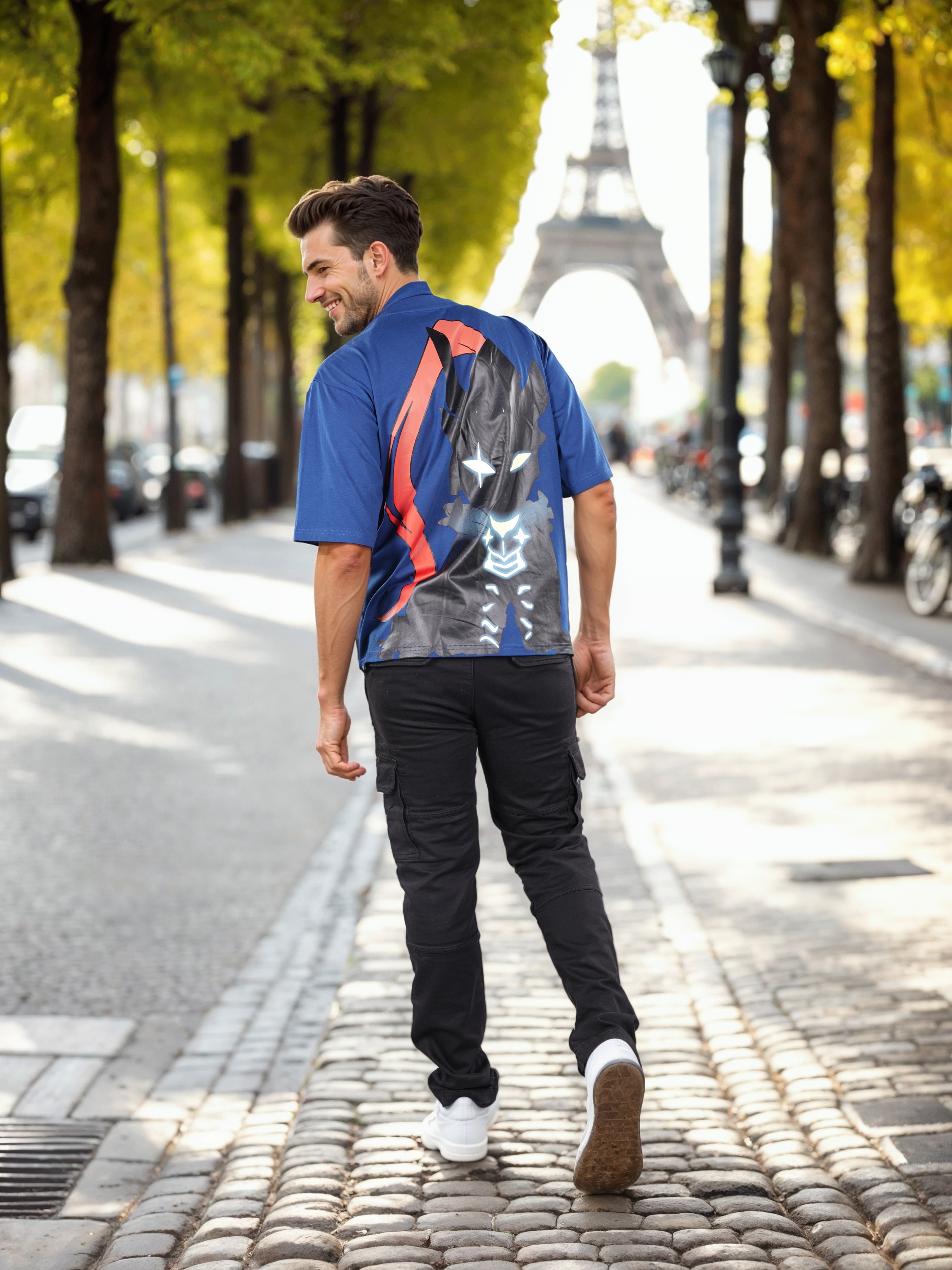 Celio Men Blue Printed Oversized Cotton Ufc Tshirts