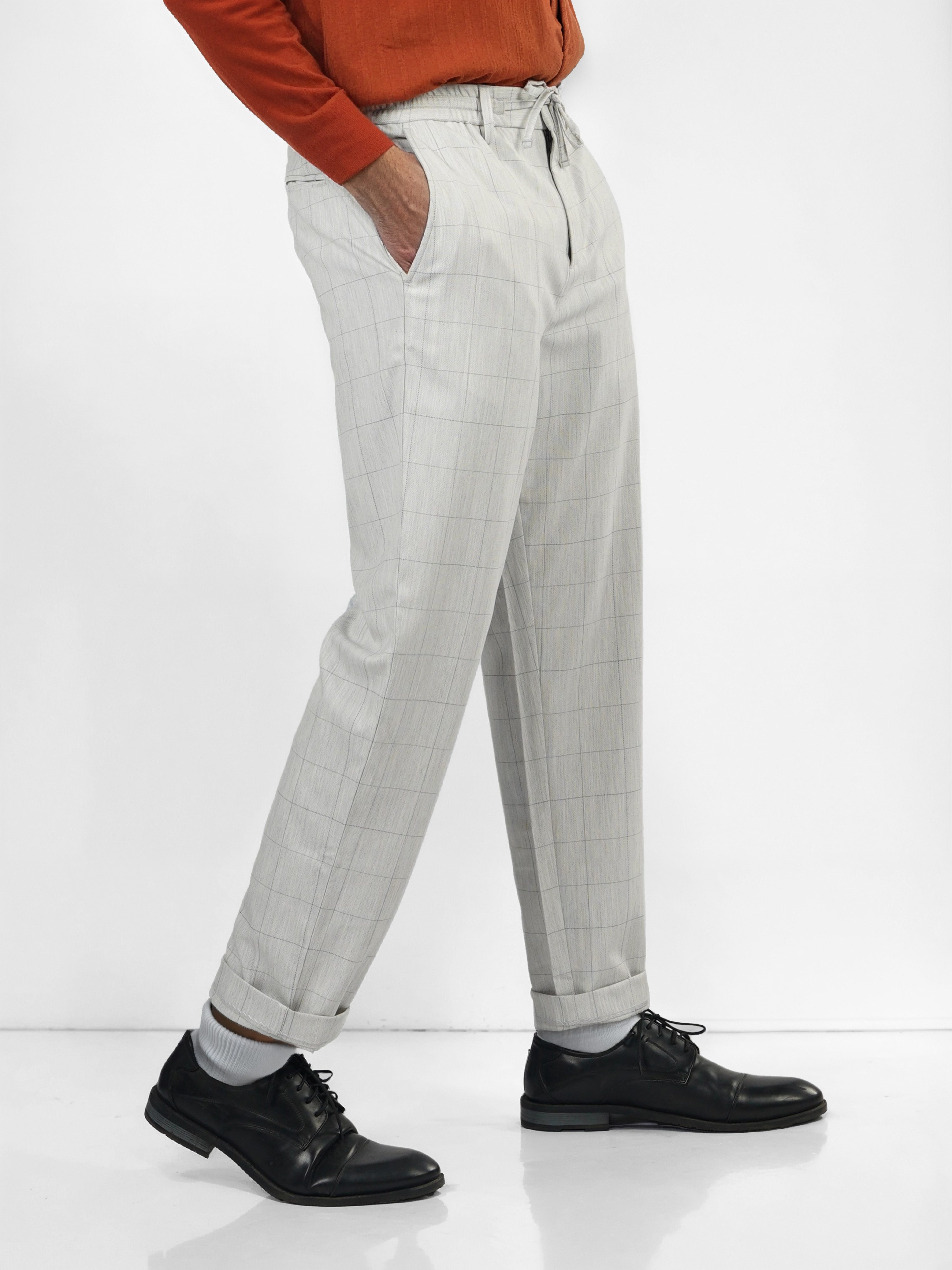 Celio Men Grey Checked Slim Fit Polyester Fashion Trousers