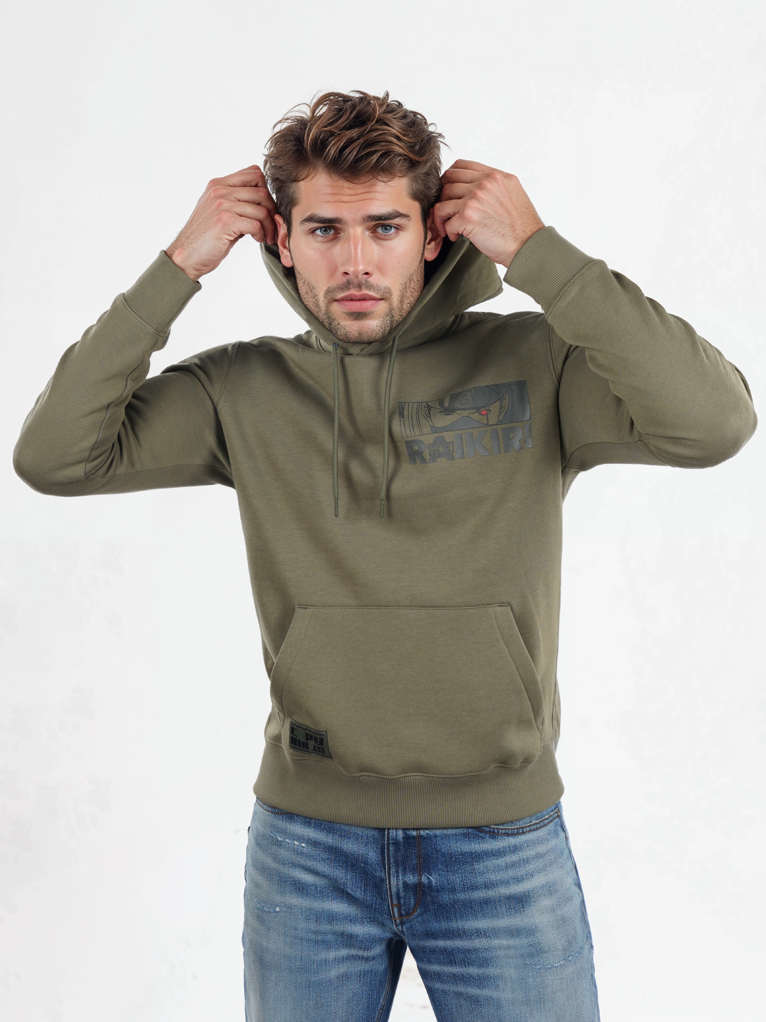 Celio Men Olive Printed Regular Fit Polyester Naruto Sweatshirt