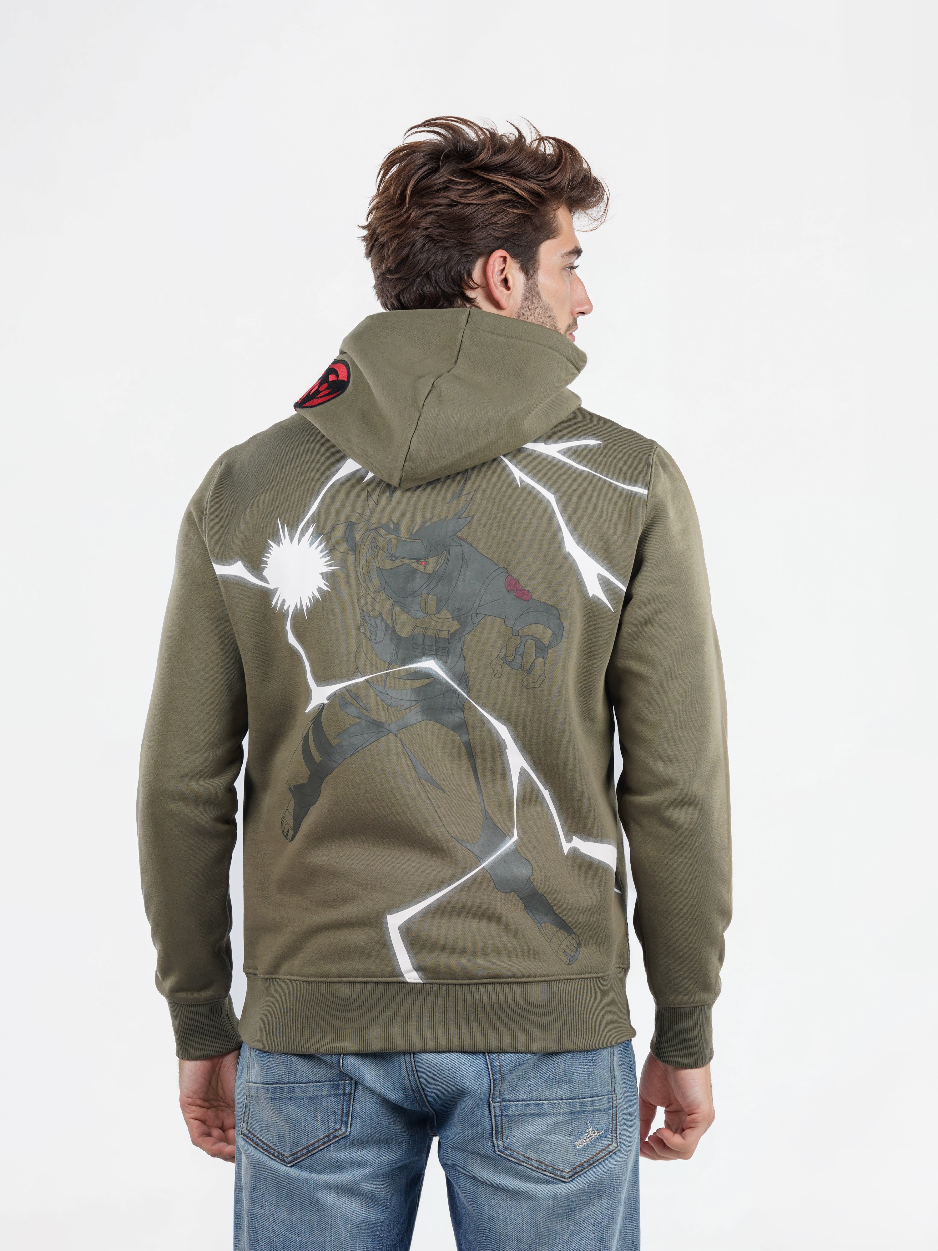 Celio Men Olive Printed Regular Fit Polyester Naruto Sweatshirt