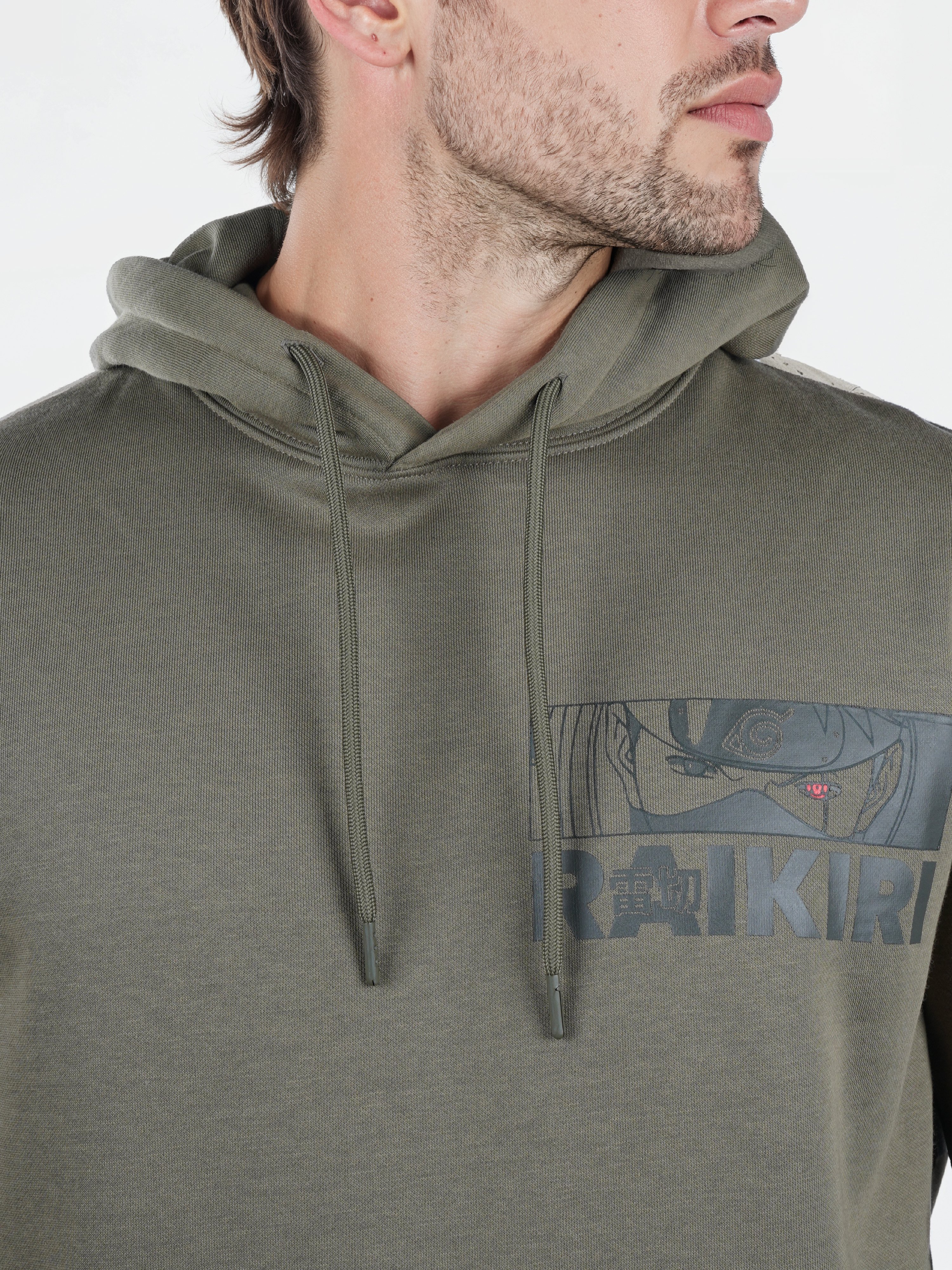 Celio Men Olive Printed Regular Fit Polyester Naruto Sweatshirt