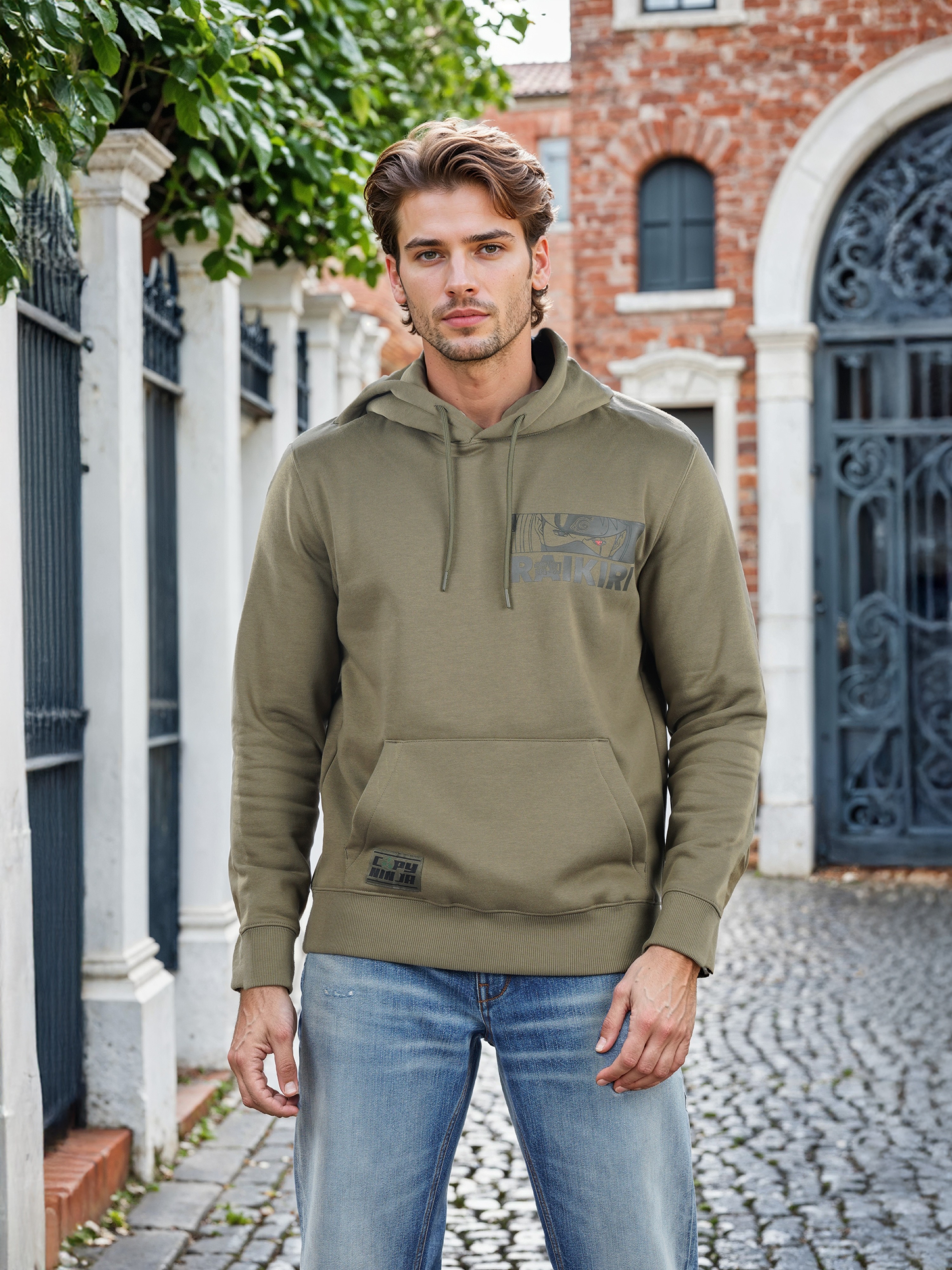 Celio Men Olive Printed Regular Fit Polyester Naruto Sweatshirt