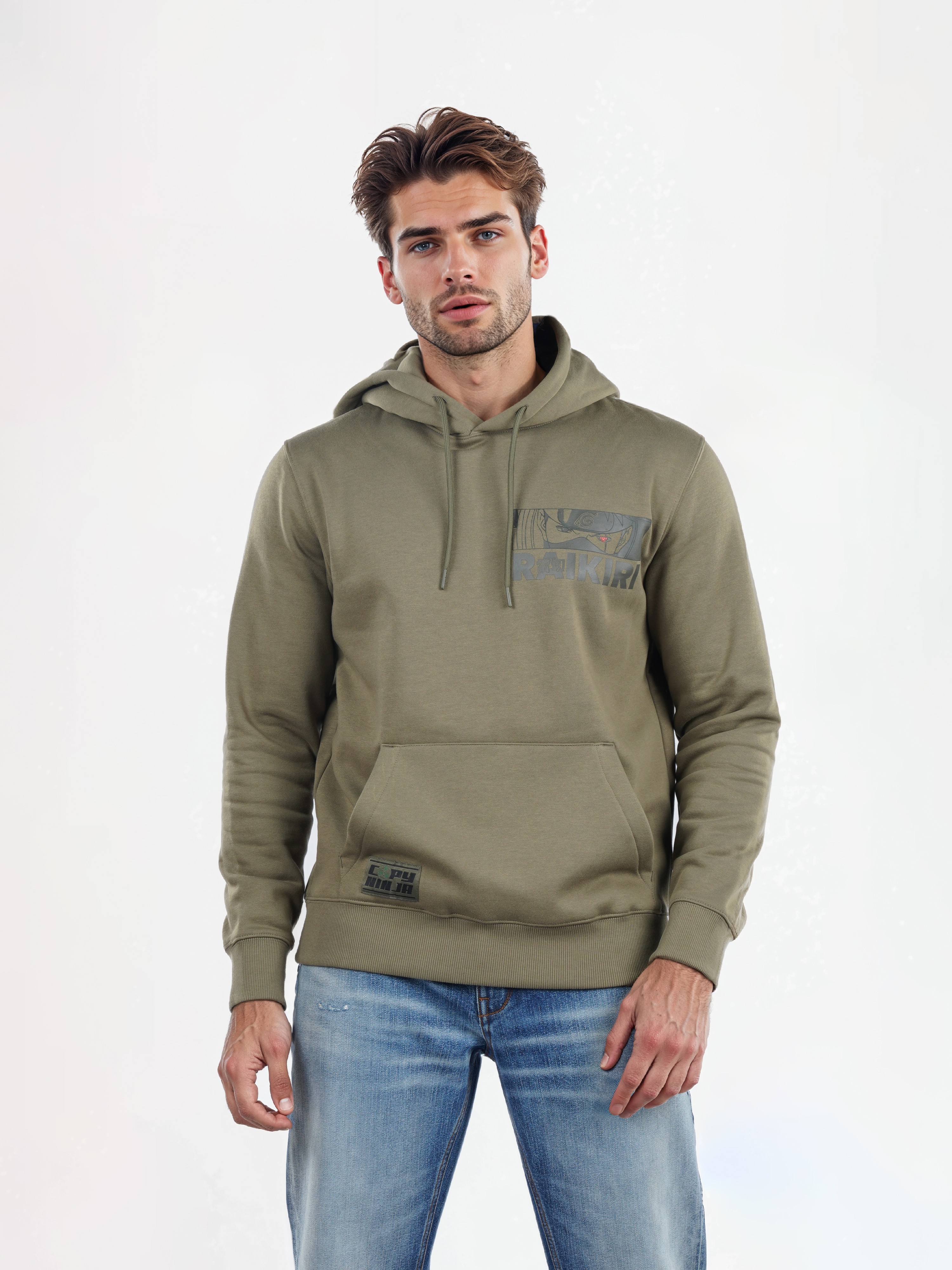 Celio Men Olive Printed Regular Fit Polyester Naruto Sweatshirt