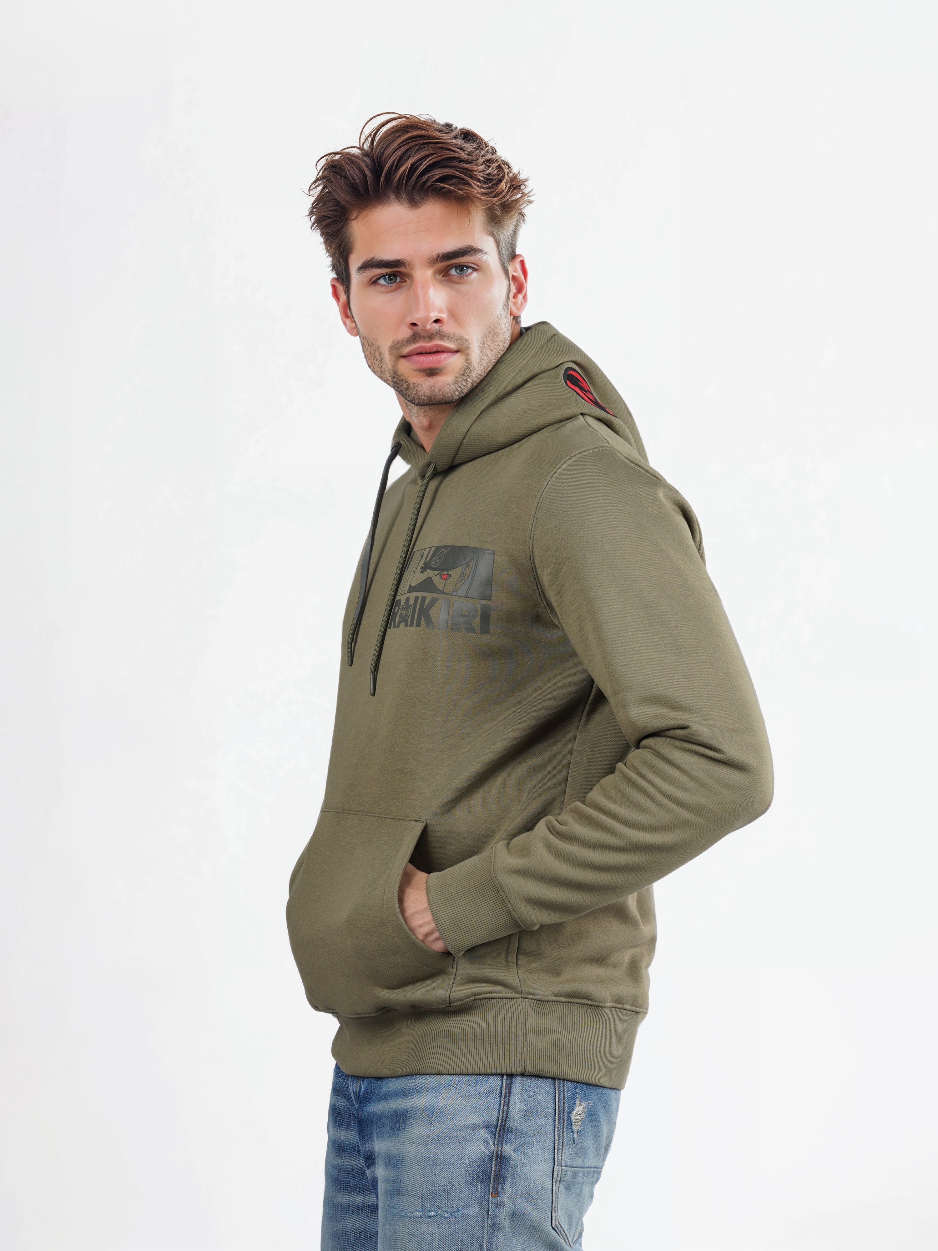 Celio Men Olive Printed Regular Fit Polyester Naruto Sweatshirt