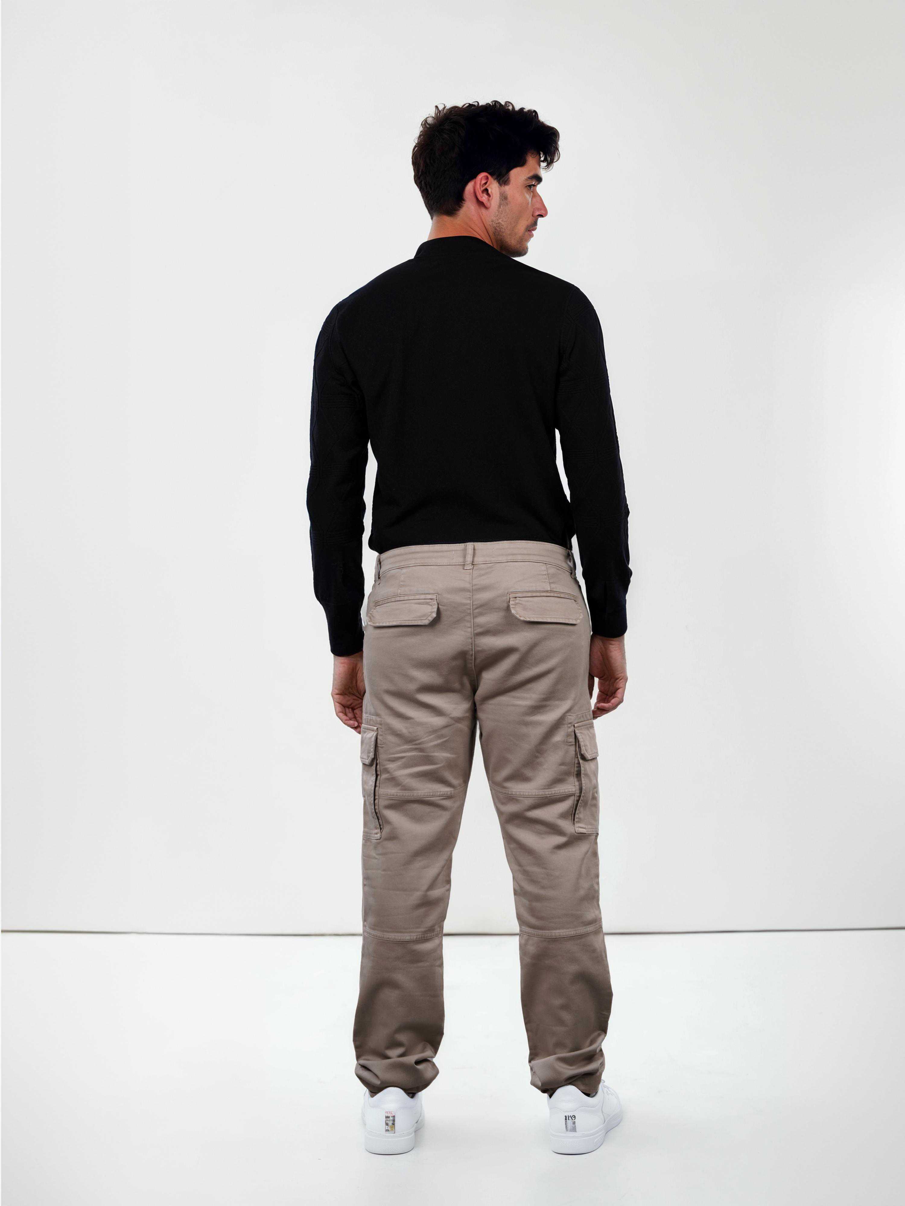 Celio Men Beige Solid Straight Fit Cotton Cargo Jeans