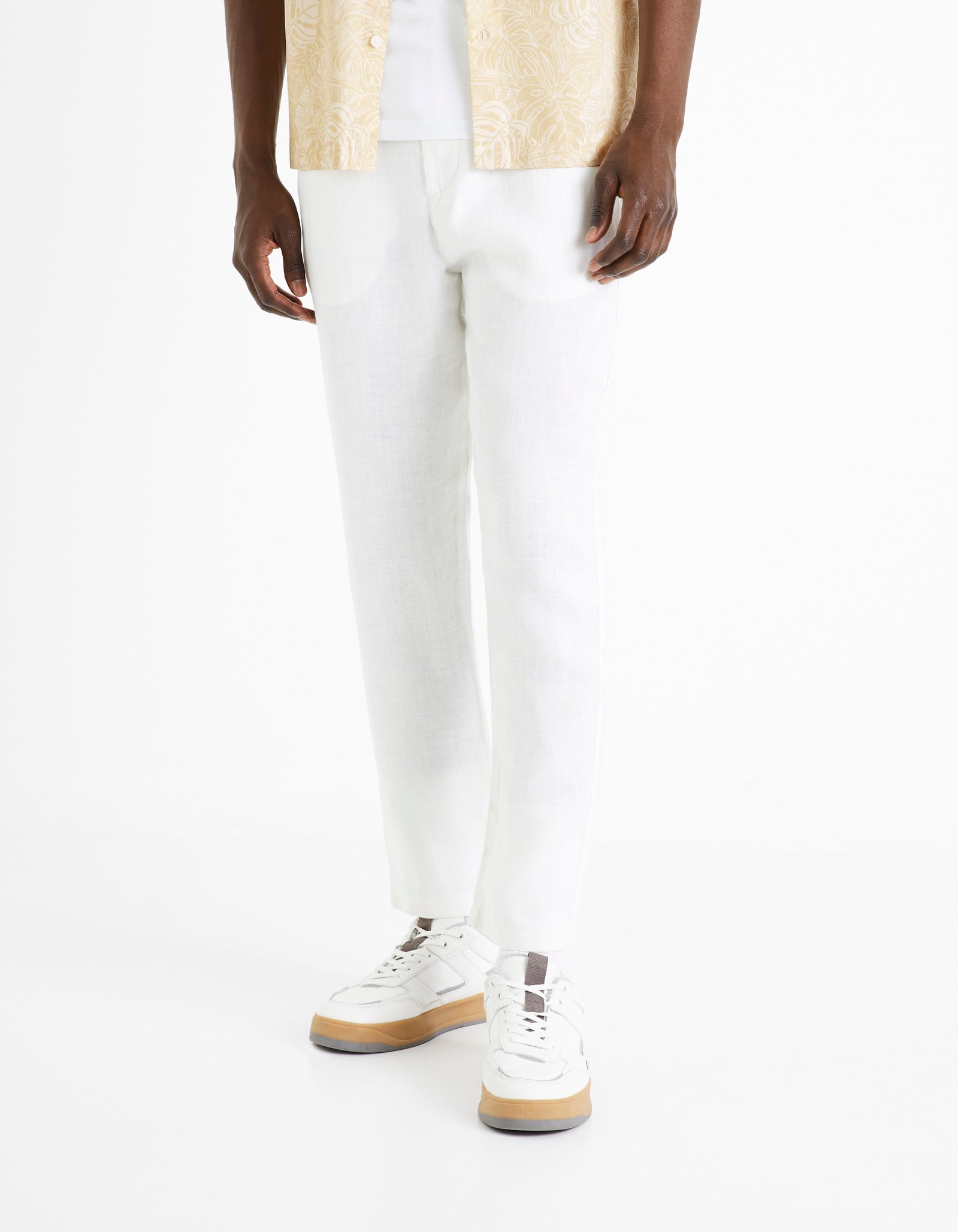 Celio Men White Solid Straight Fit Linen Trouser