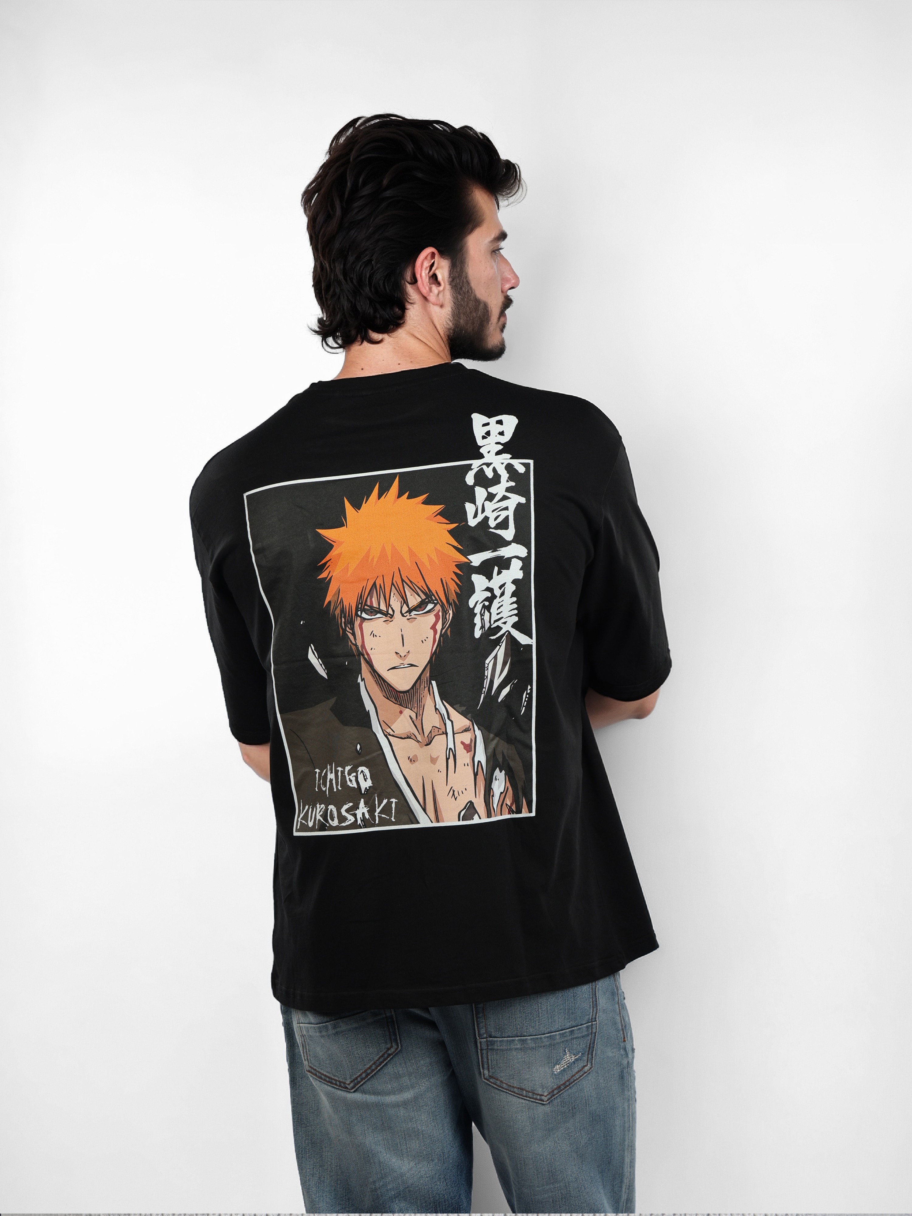 Celio Men Black Round Neck Printed Oversized Cotton Bleach Tshirt