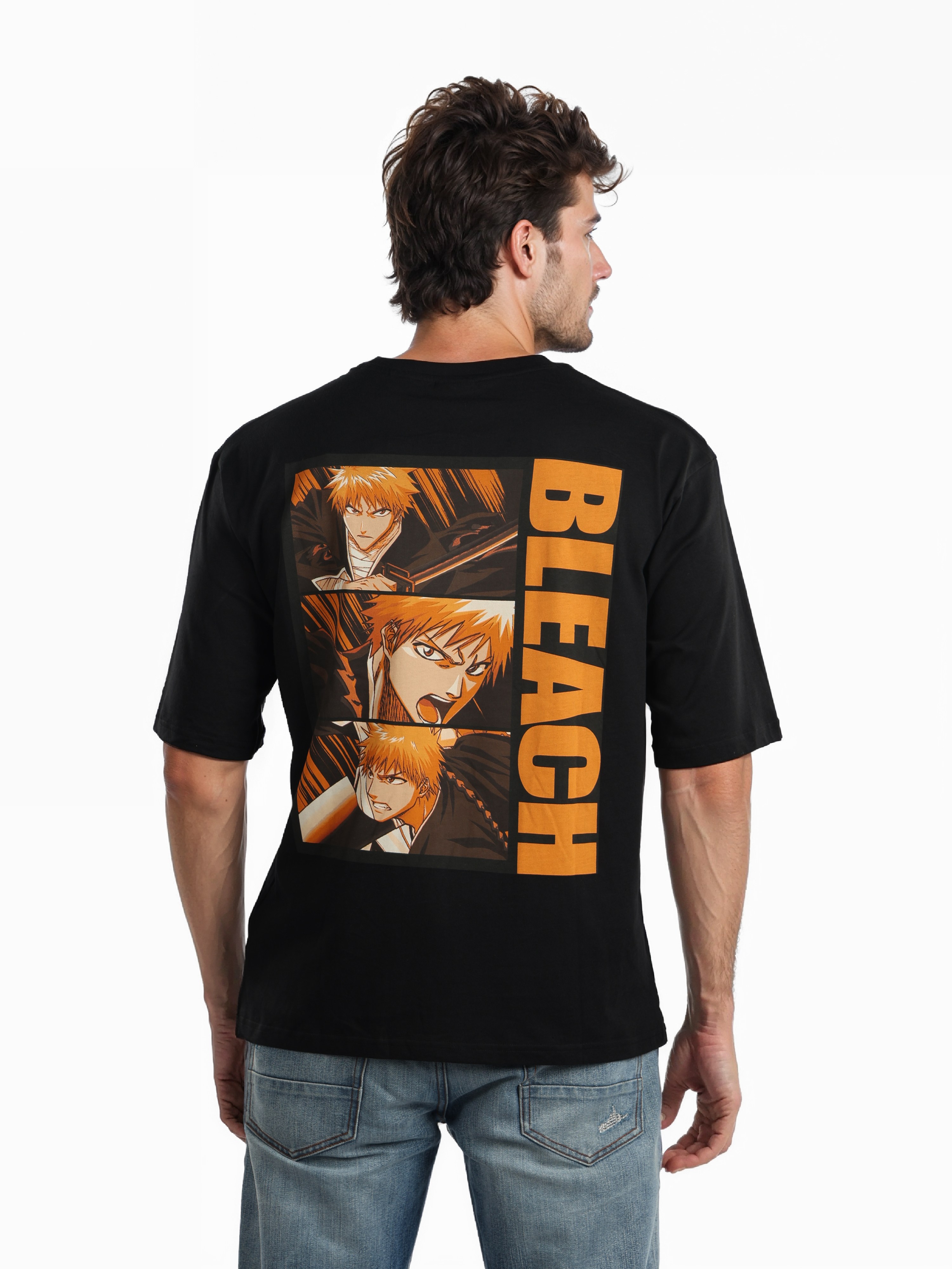 Celio Men Black Printed Oversized Cotton Bleach Tshirt