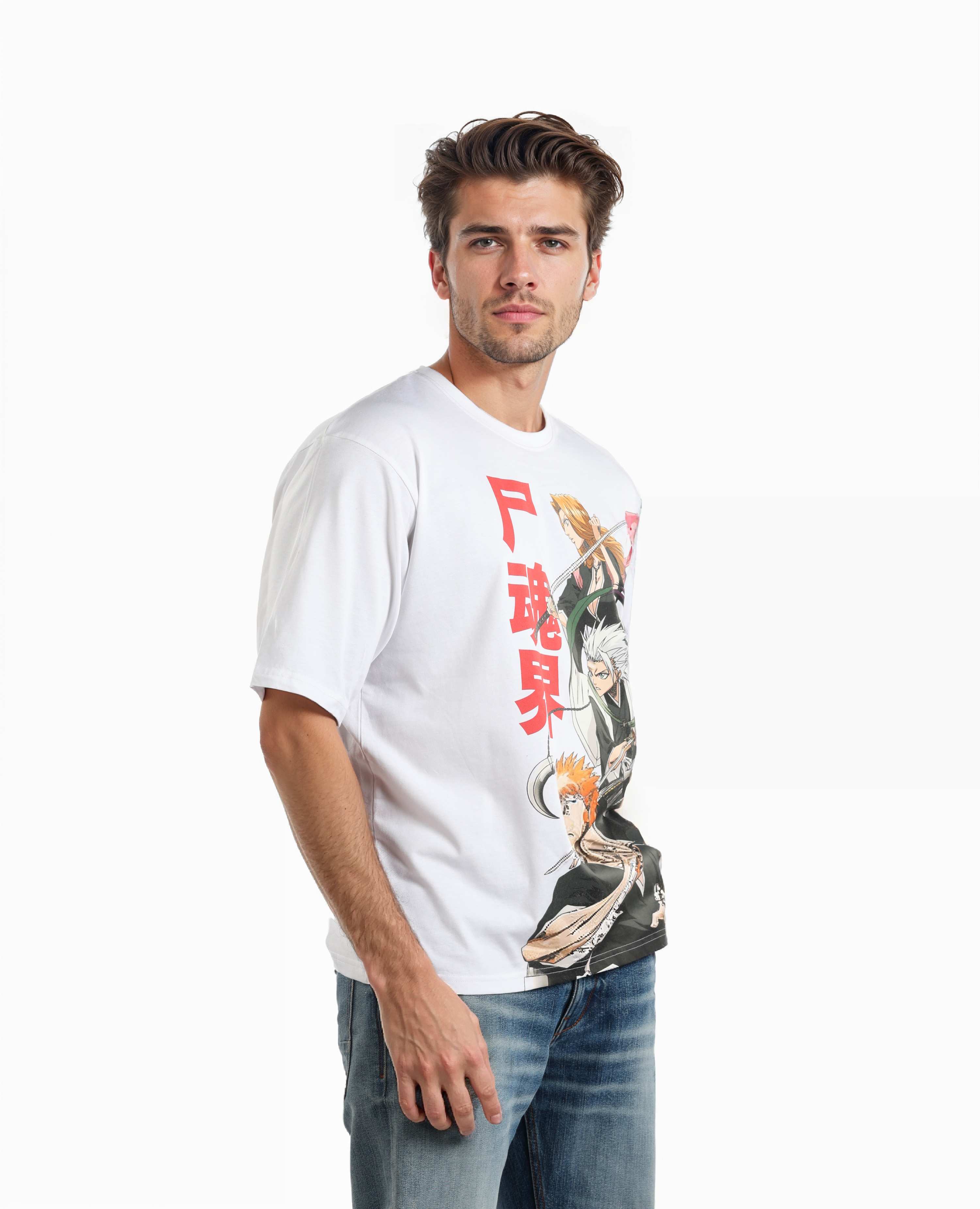 Celio Men White Printed Oversized Cotton Bleach Tshirt