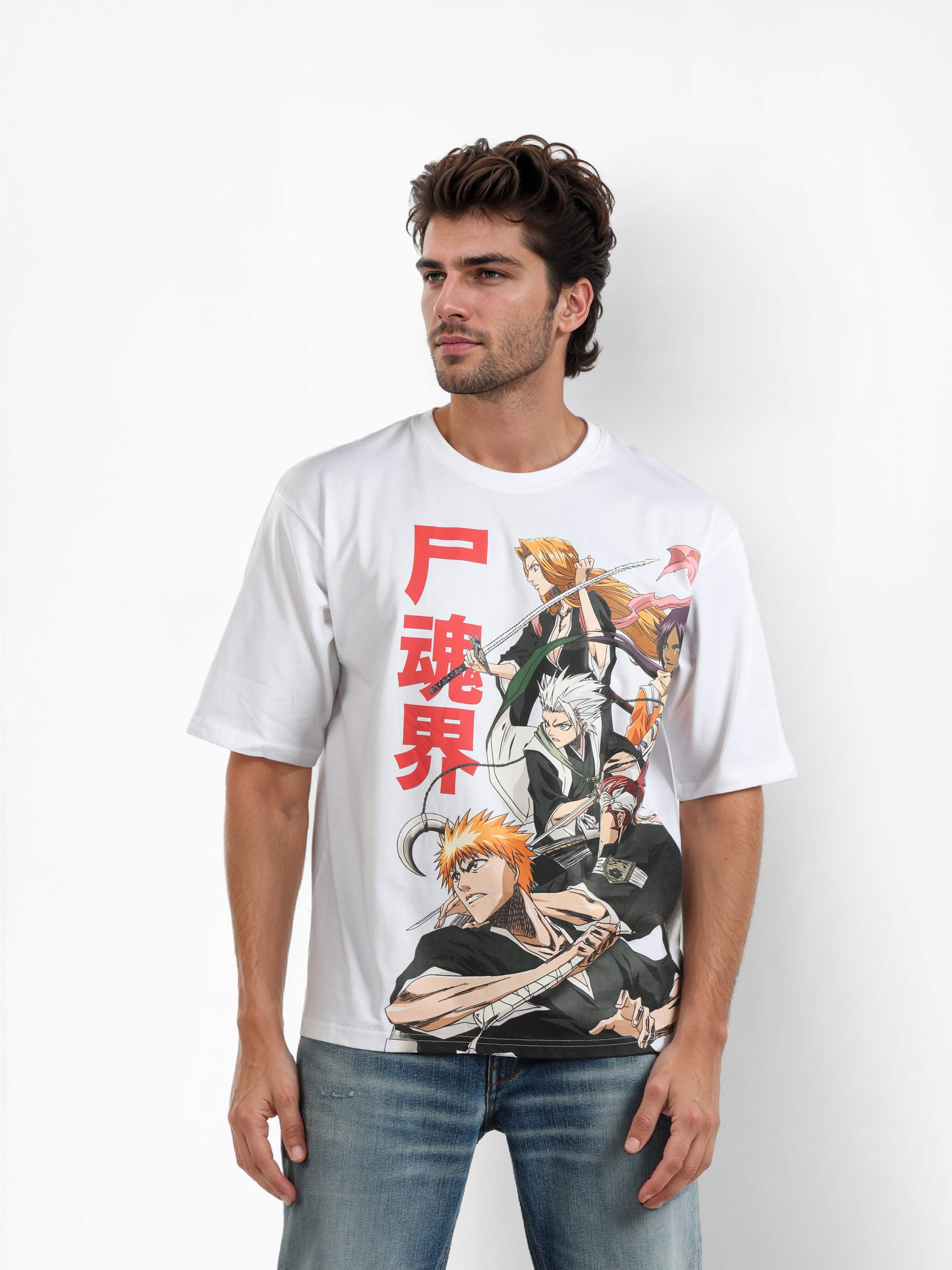Celio Men White Printed Oversized Cotton Bleach Tshirt