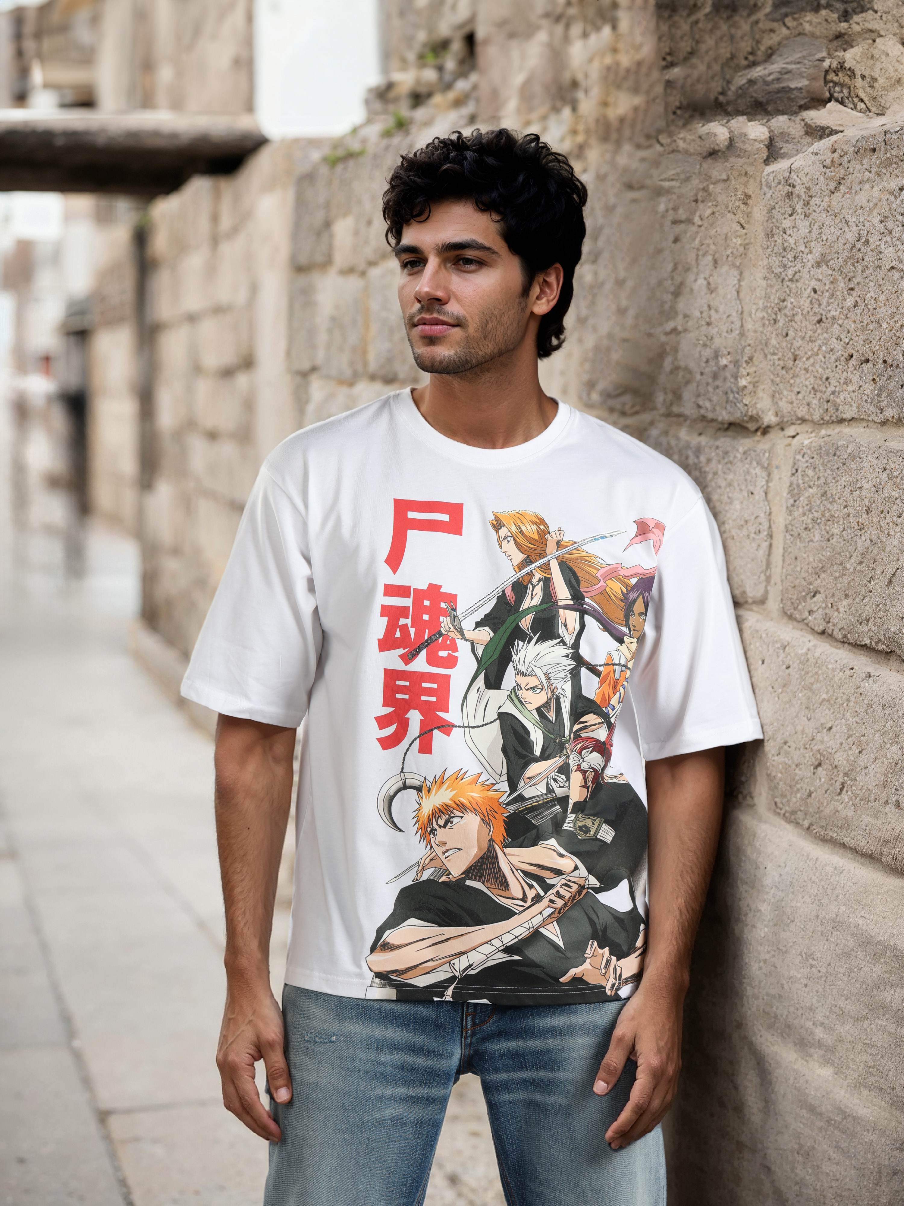 Celio Men White Printed Oversized Cotton Bleach Tshirt