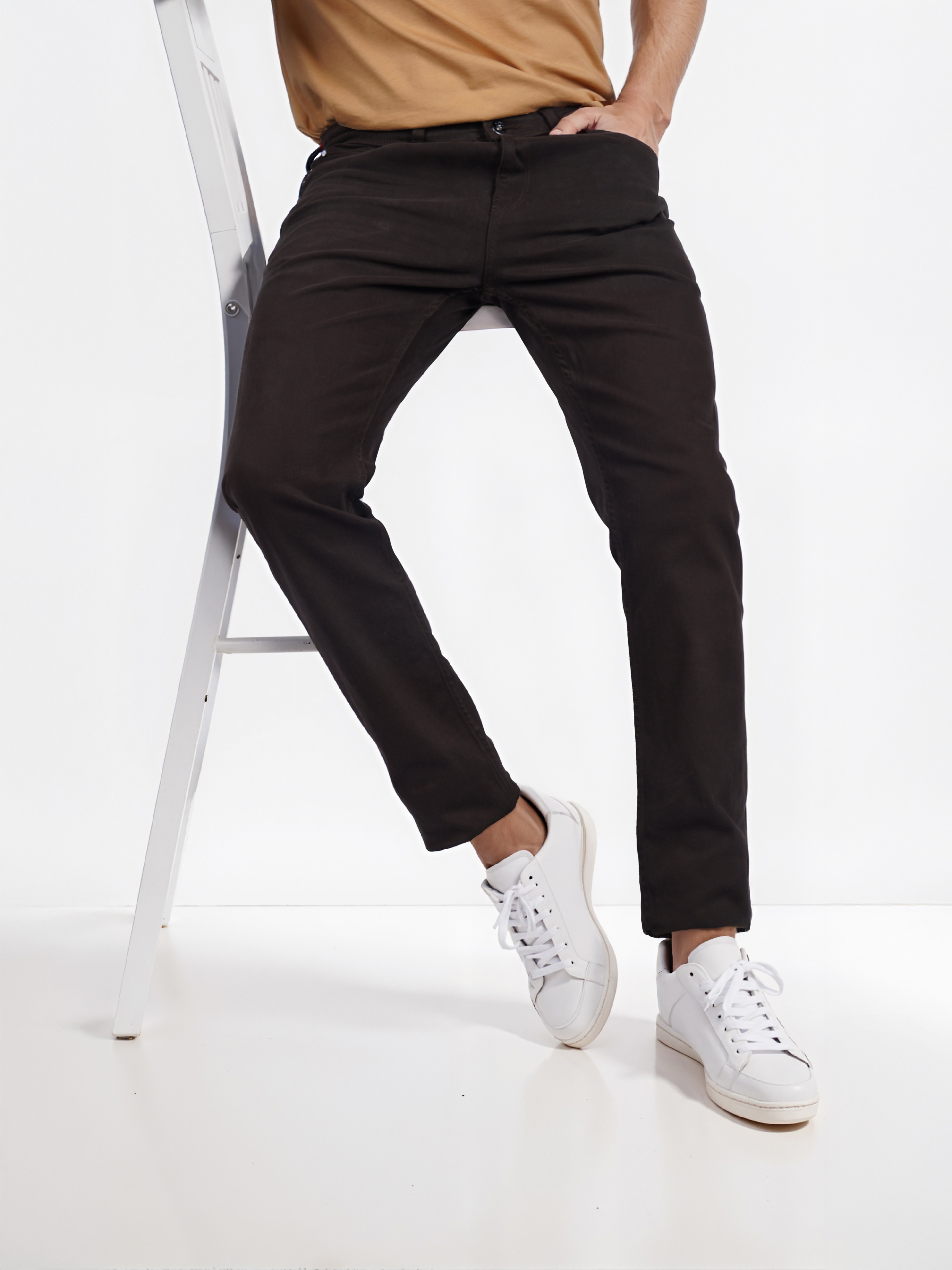 Celio Men Olive Solid Slim Fit Cotton Fashion Trouser