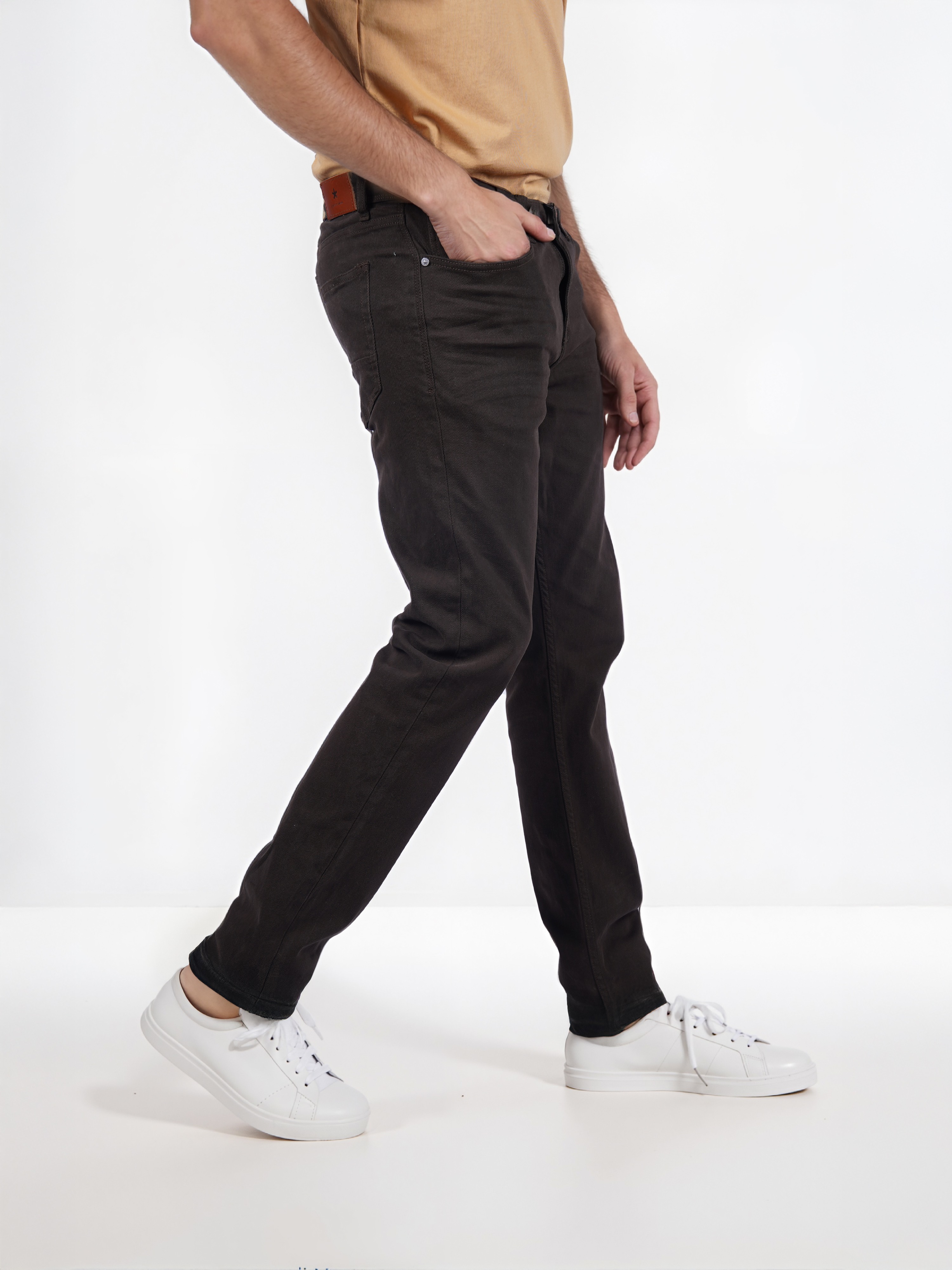 Celio Men Olive Solid Slim Fit Cotton Fashion Trouser