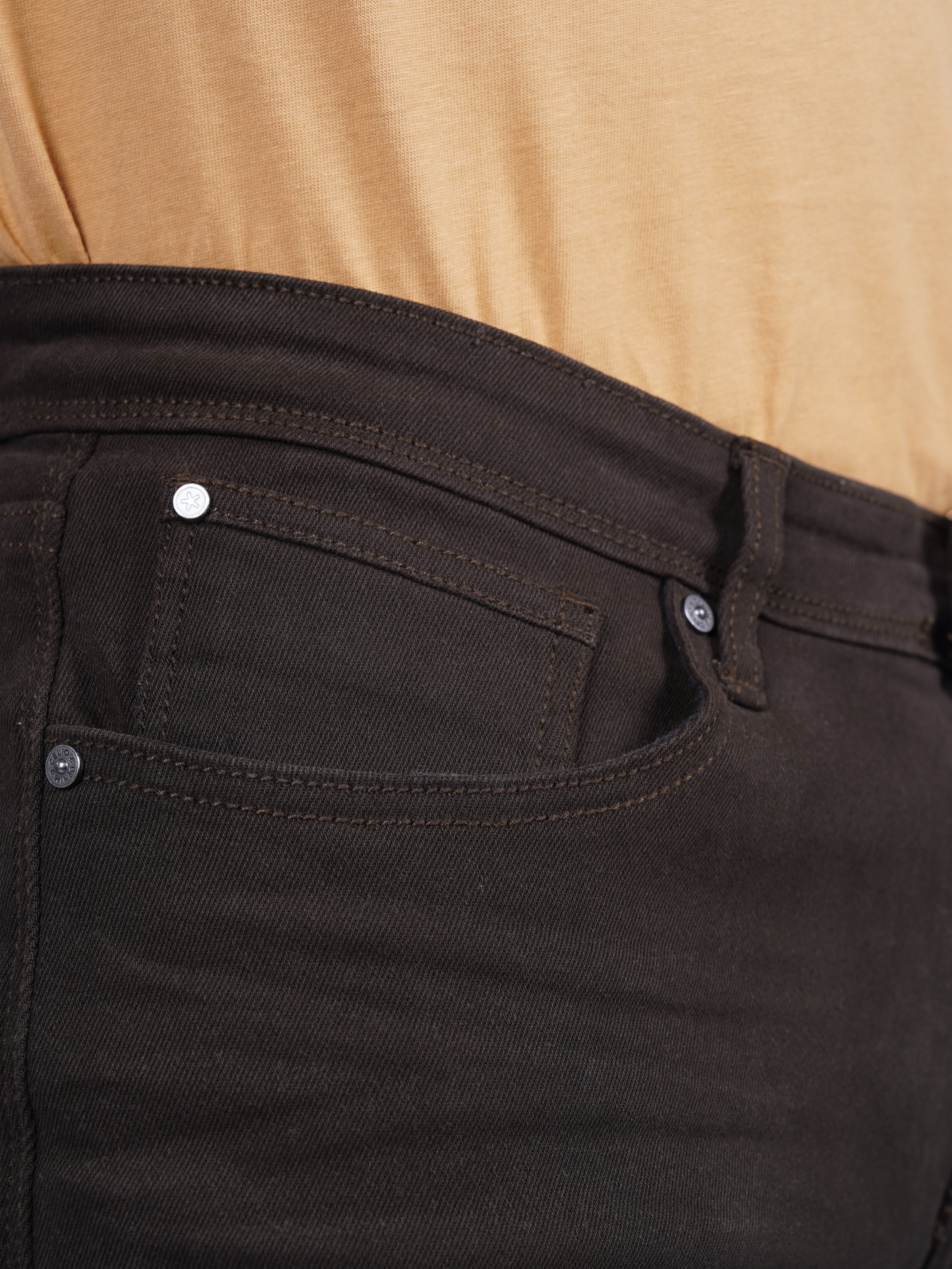 Celio Men Olive Solid Slim Fit Cotton Fashion Trouser