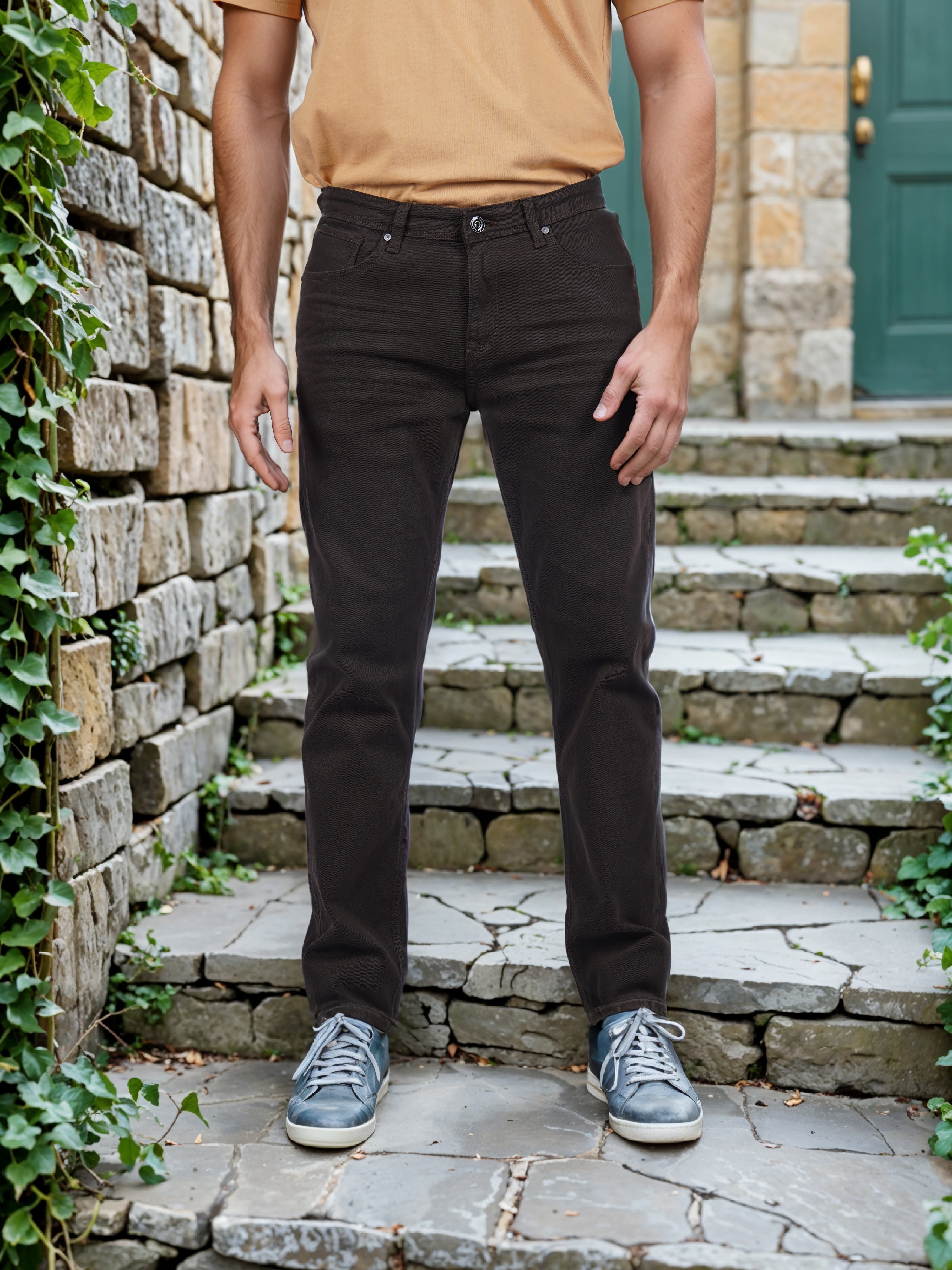 Celio Men Olive Solid Slim Fit Cotton Fashion Trouser