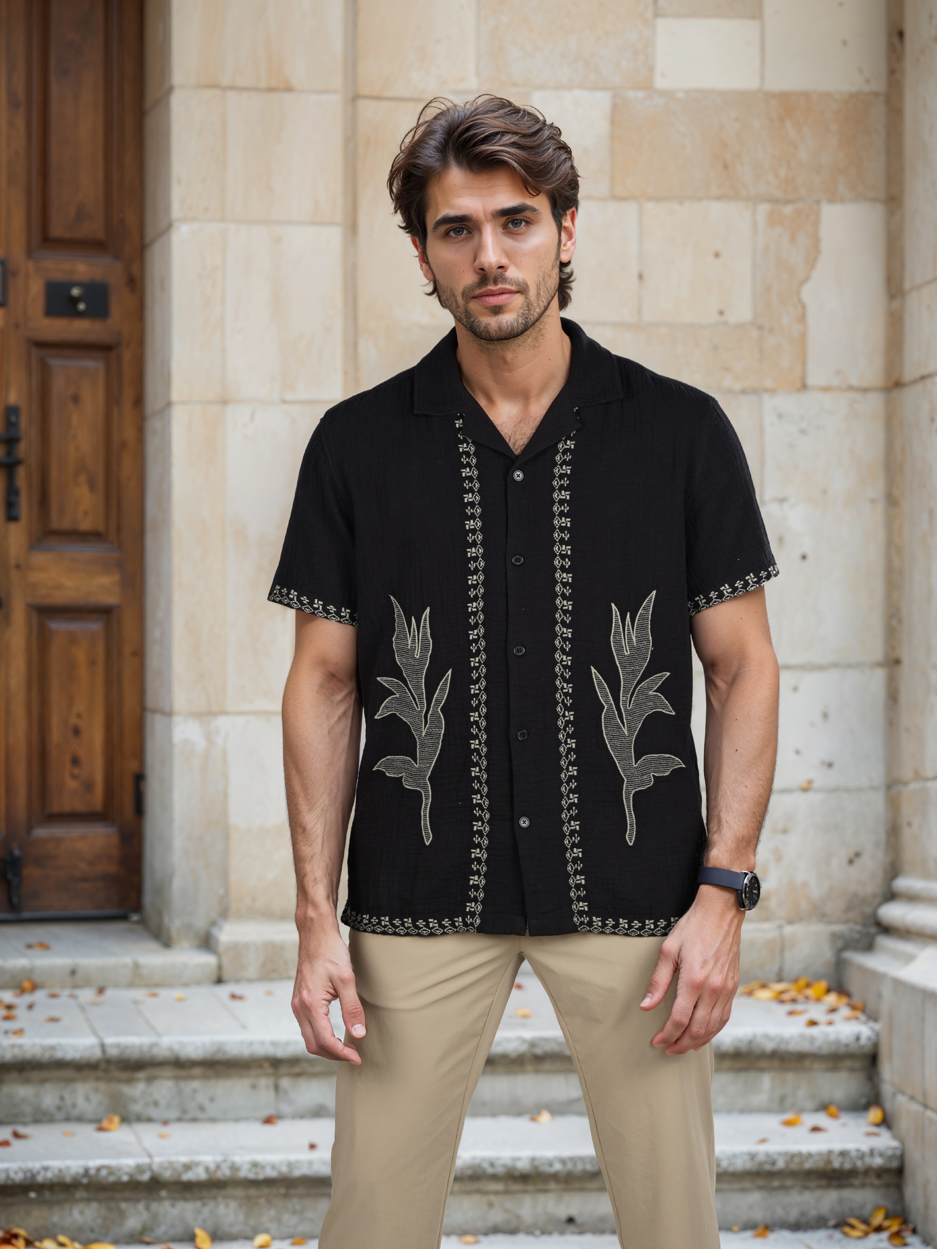 Celio Men Black Printed Regular Fit Cotton Shirt