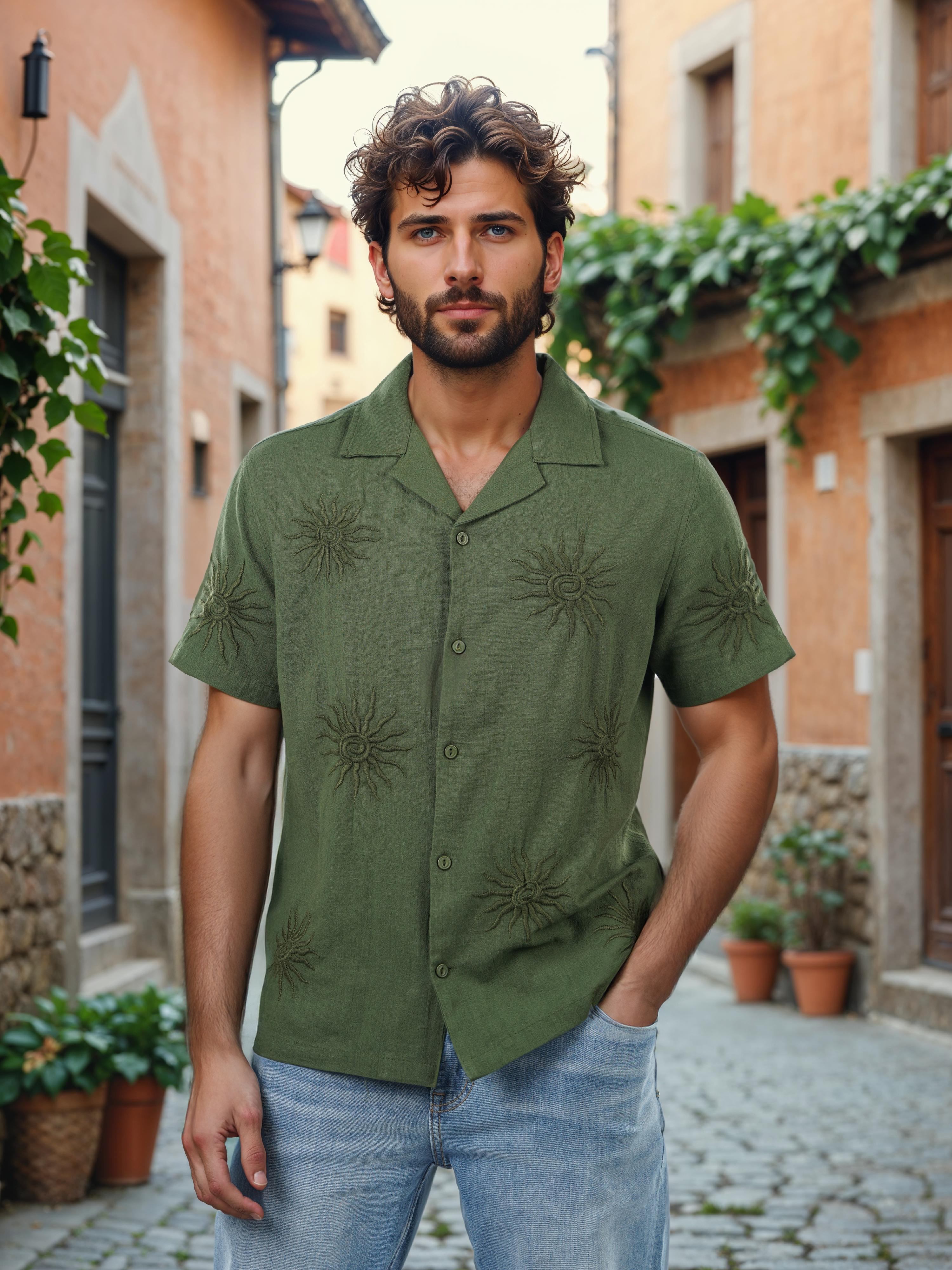 Celio Men Green Printed Regular Fit Cotton Shirt