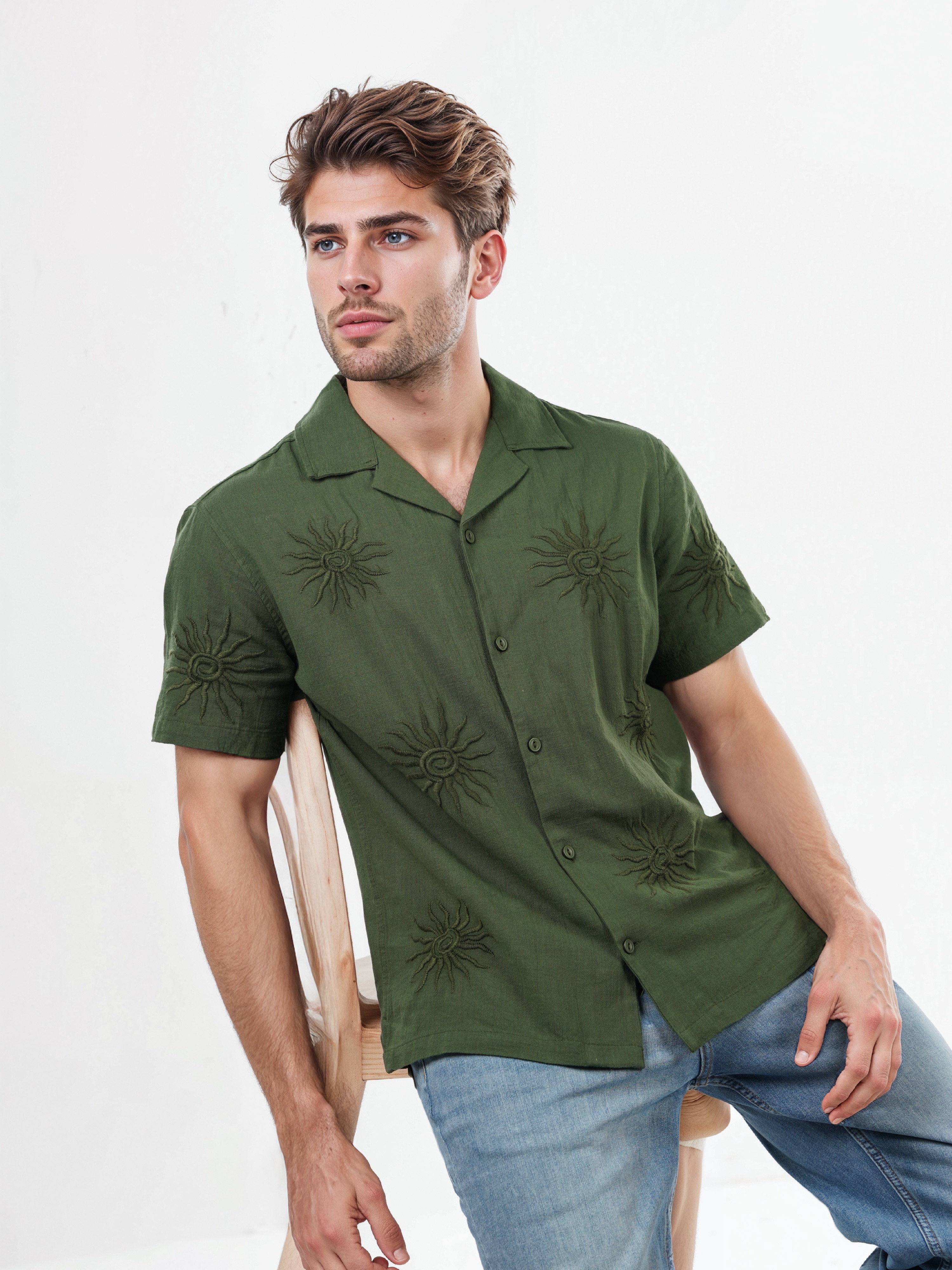 Celio Men Green Printed Regular Fit Cotton Shirt