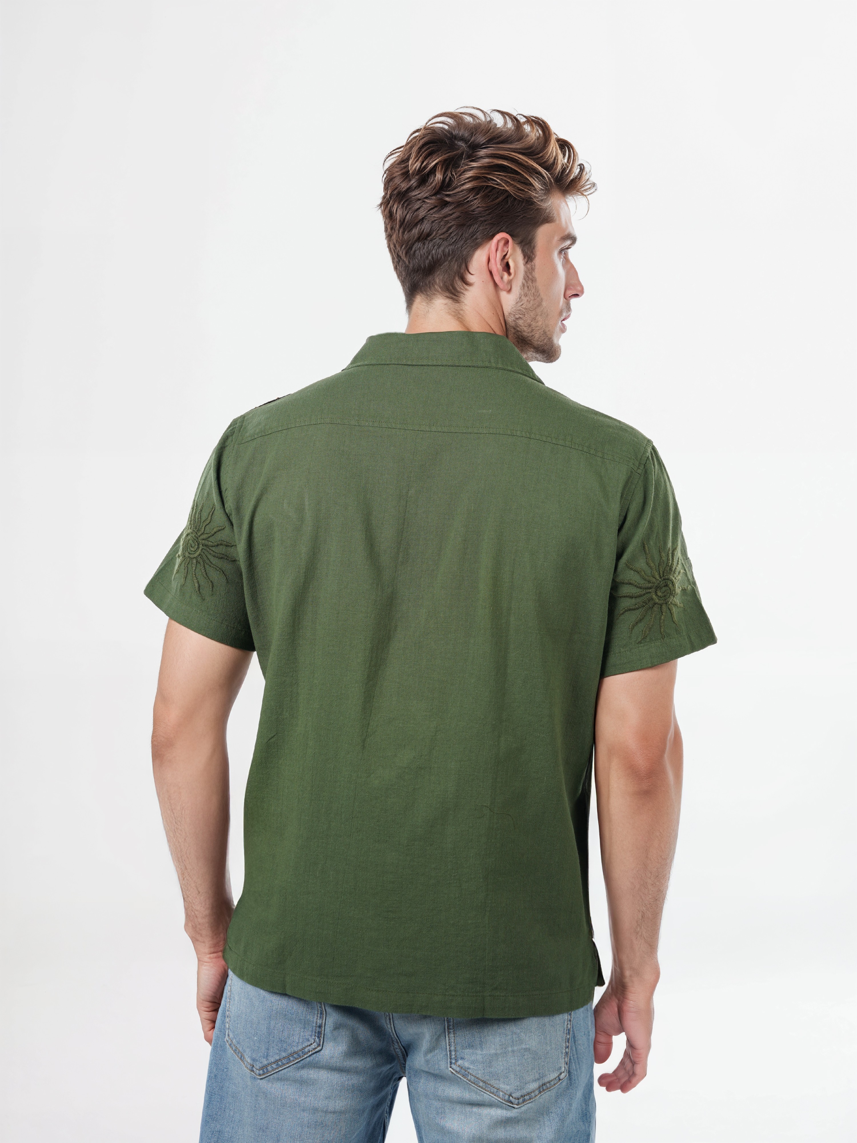 Celio Men Green Printed Regular Fit Cotton Shirt
